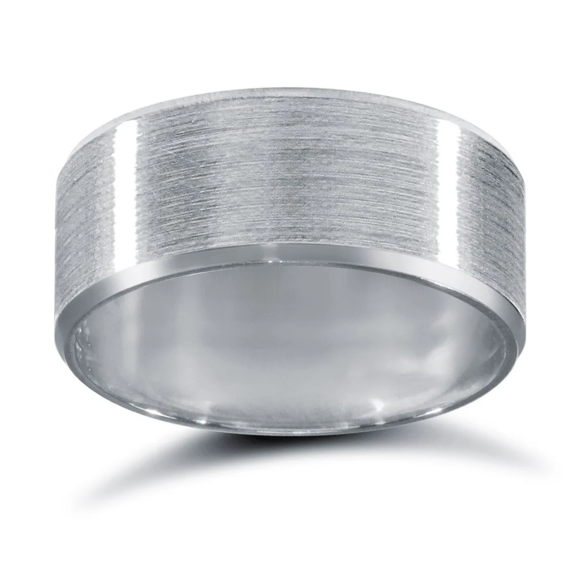 9ct White Gold Standard Weight Flat Court Profile Satin and Bevelled Edge Wedding Ring