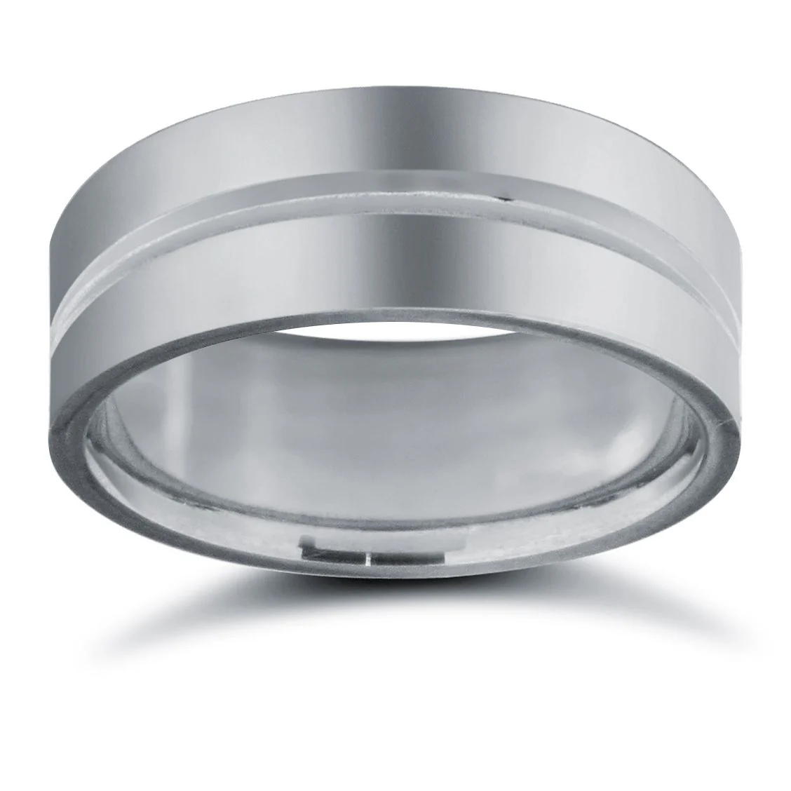 9ct White Gold Standard Weight Flat Profile Centre Groove Wedding Ring