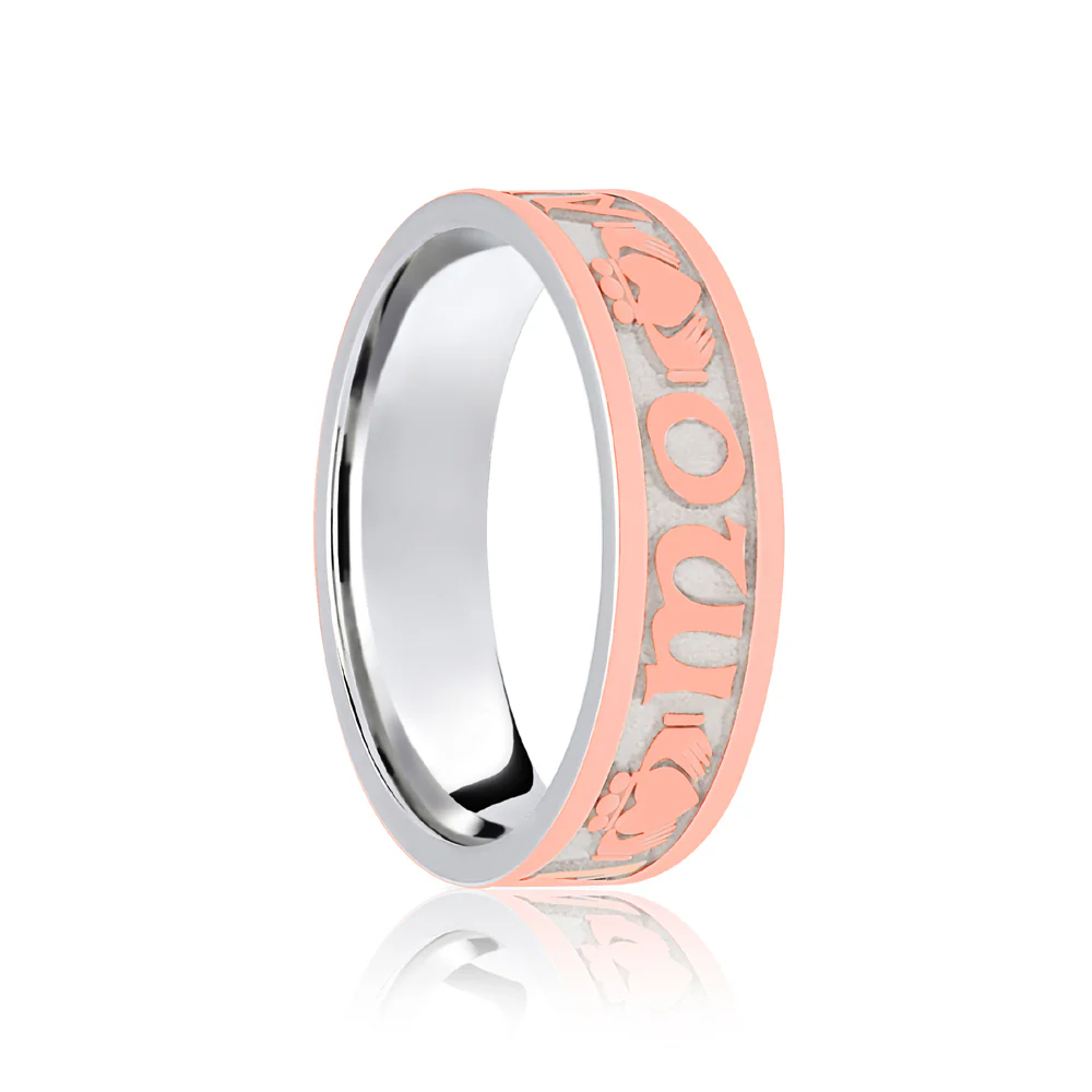 9ct White & Rose Flat Court 5mm Celtic Laser Engraved Wedding Band