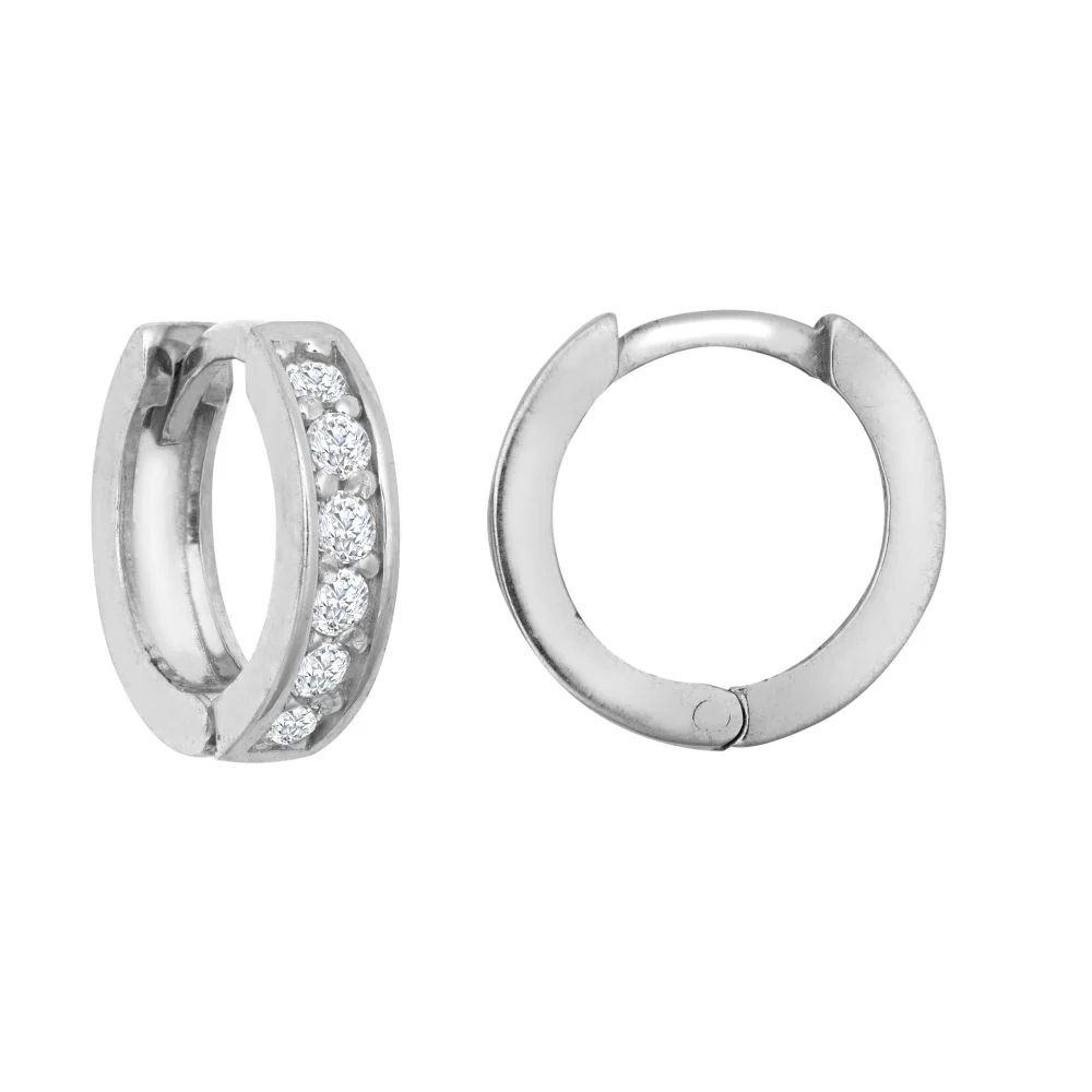 9ct White Single Row Cubic Zirconia Huggie Earring