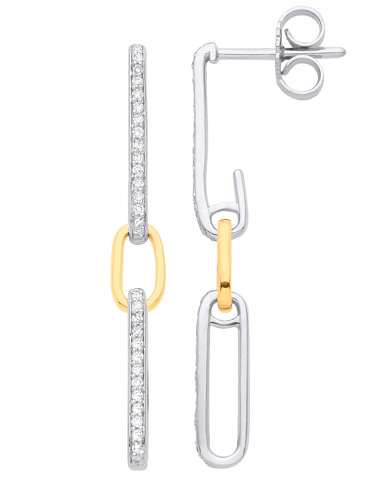 9ct White & Yellow Gold 0.18ctw Link Drop Diamond Earrings - 9ct Gold
