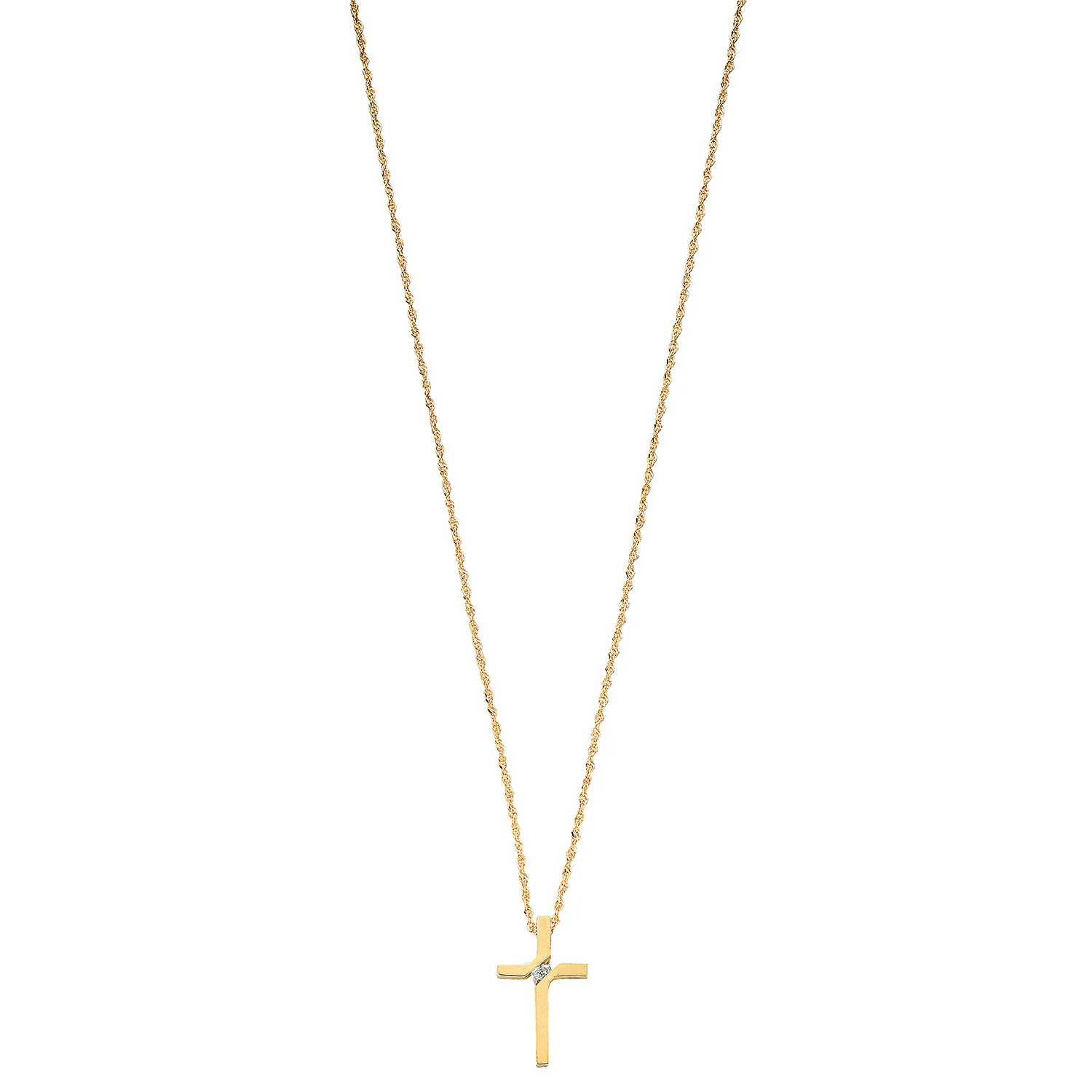 9ct Yellow Gold 0.04ct Diamond Cross Pendant with 18in/45cm Chain - 9ct Gold