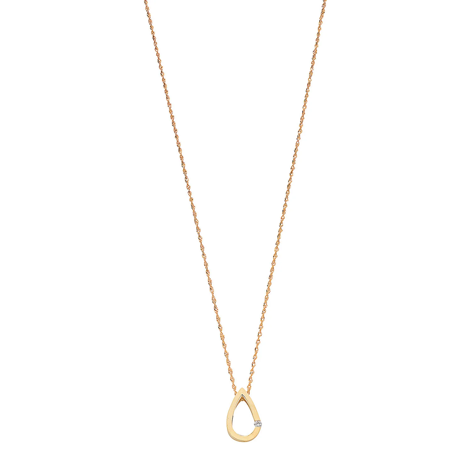 9ct Yellow Gold 0.04ct Diamond Tear Drop Pendant with 18in/45cm Chain - 9ct Gold