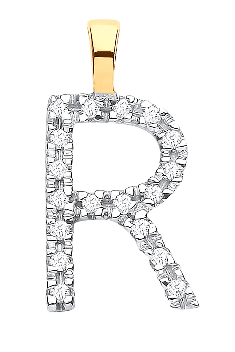 9ct Yellow Gold 0.05ct Diamond R Initial - 9ct Gold