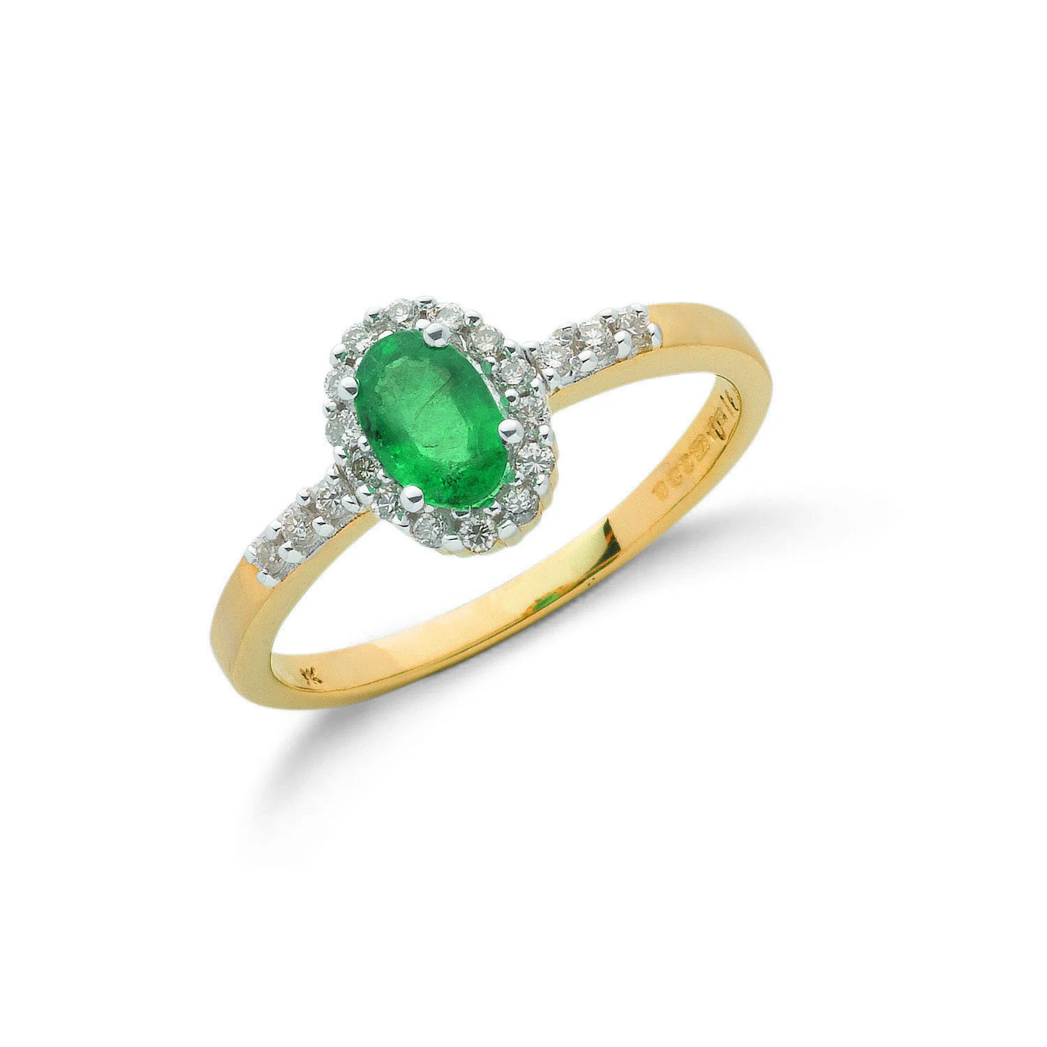 9ct Yellow Gold 0.16ct Diamond & 0.45ct Emerald Cluster Ring - 9ct Gold