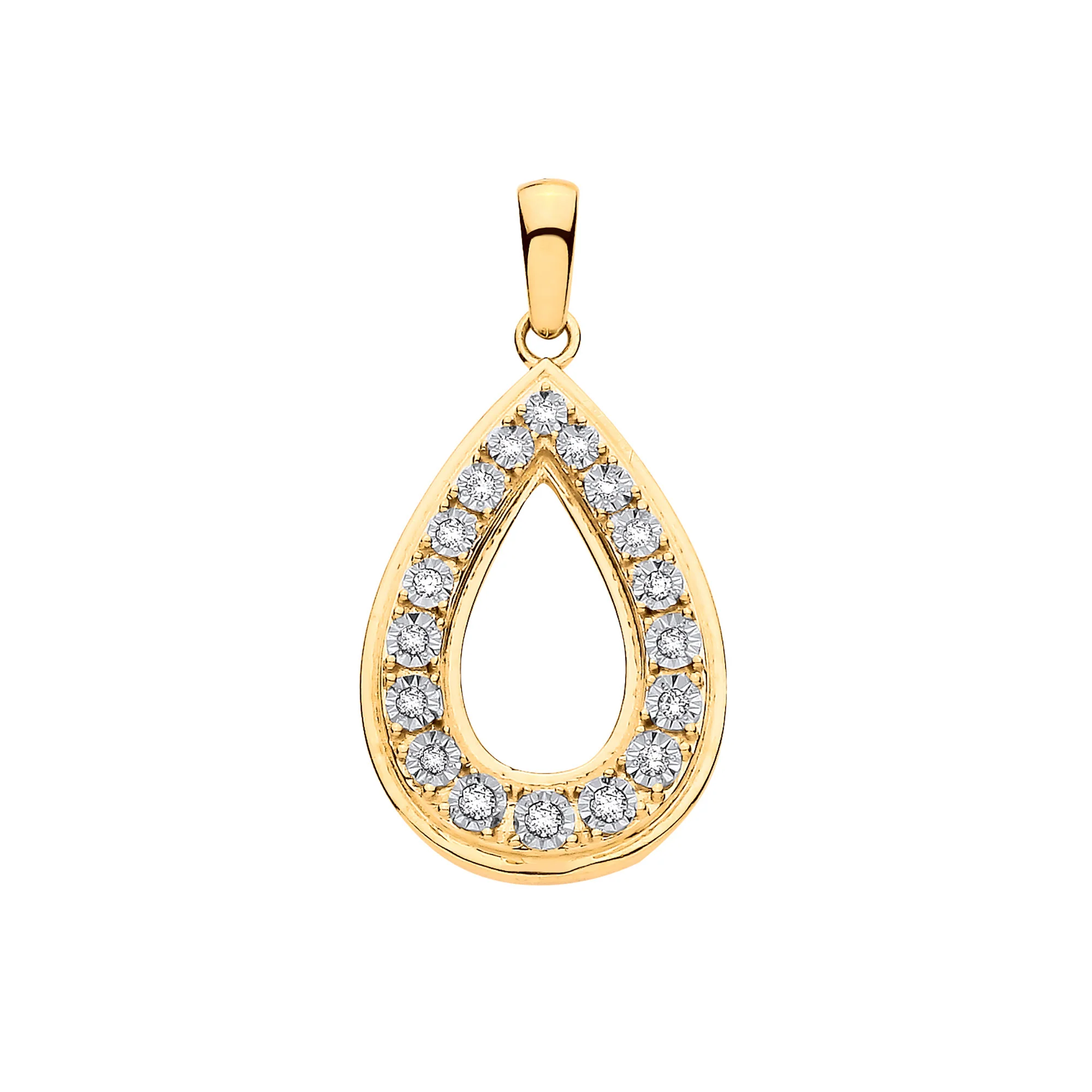 9ct Yellow Gold 0.16ctw Pear Shaped Pendant - 9ct Gold