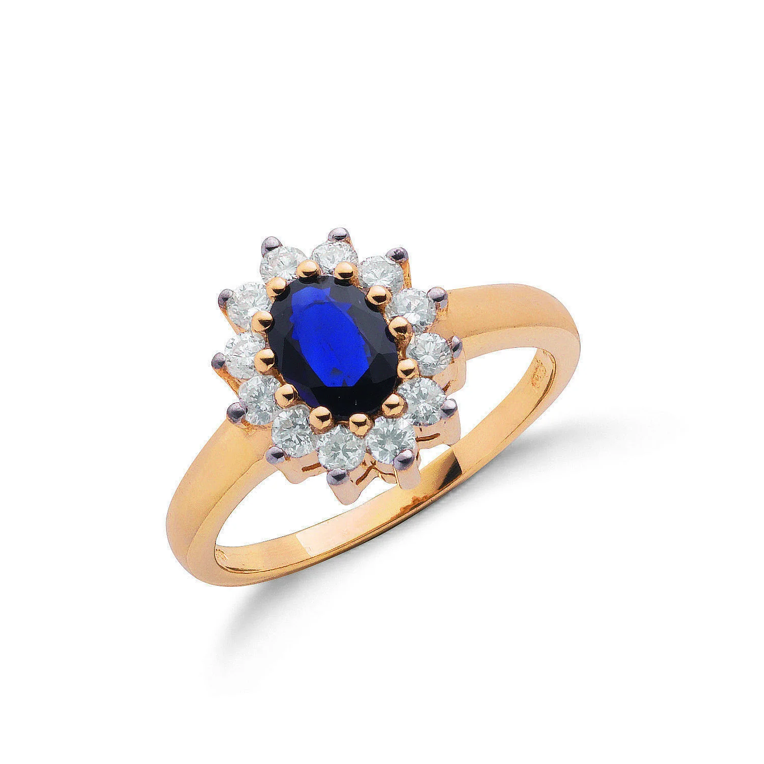 9ct Yellow Gold 0.40ct Diamond & 0.72ct Sapphire Cluster Ring - 9ct Gold