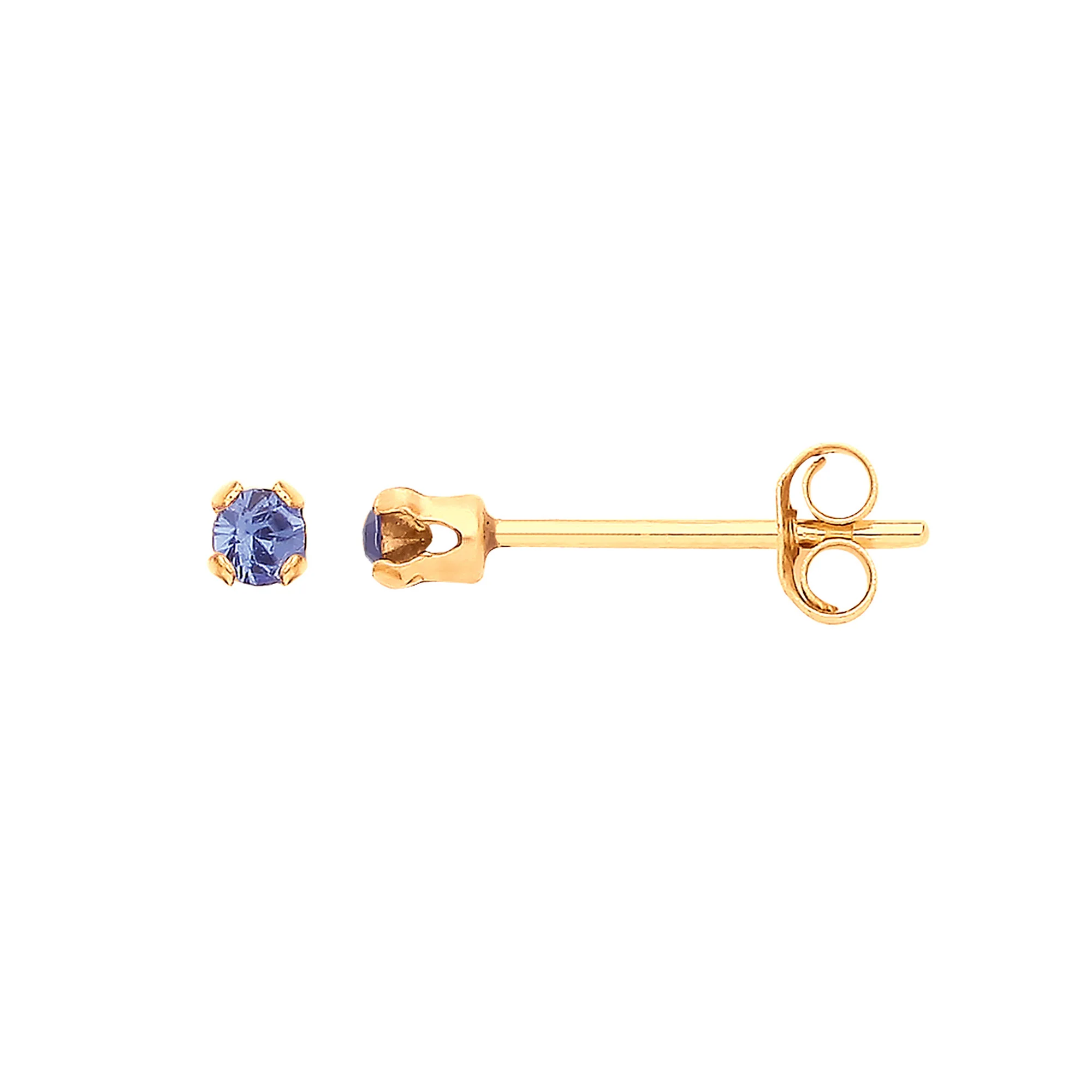 9ct Yellow Gold 2mm Claw Set Blue Crystal Studs - 9ct Gold - Image 2