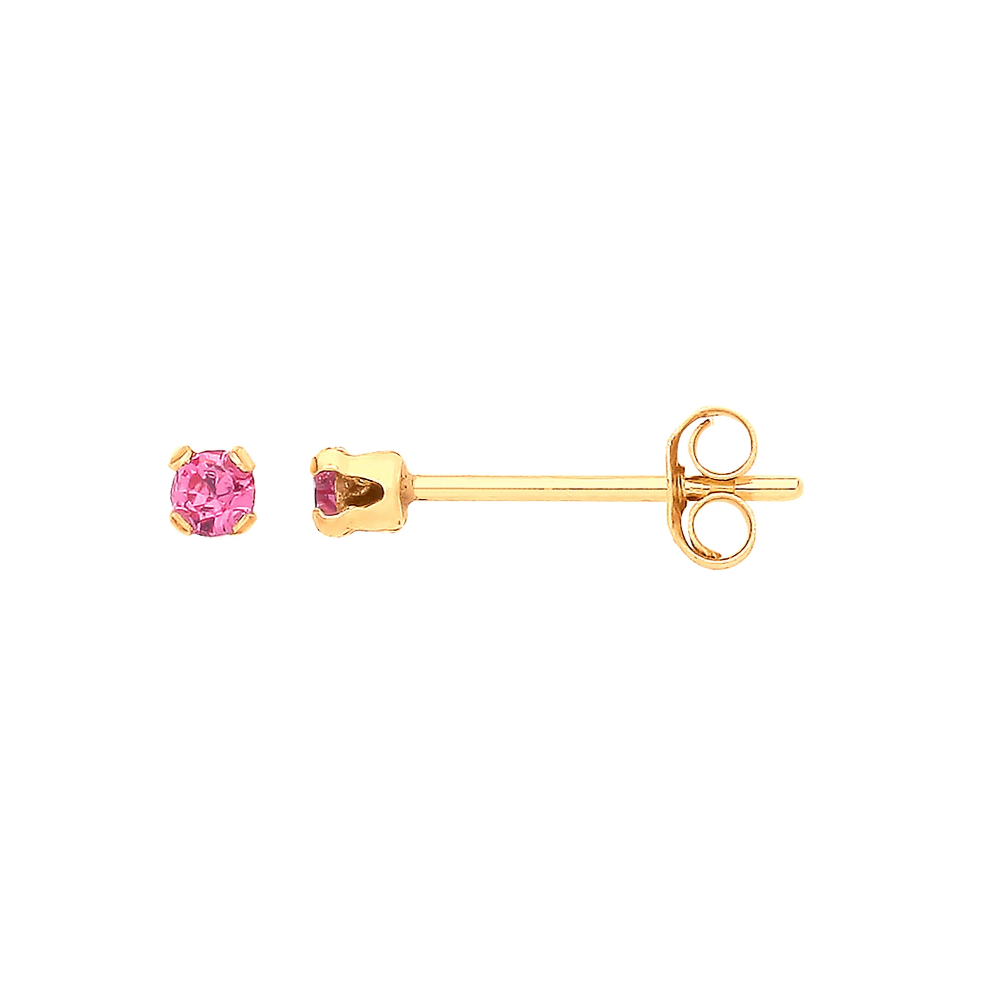 9ct Yellow Gold 2mm Claw Set Pink Crystal Studs - 9ct Gold - Image 2