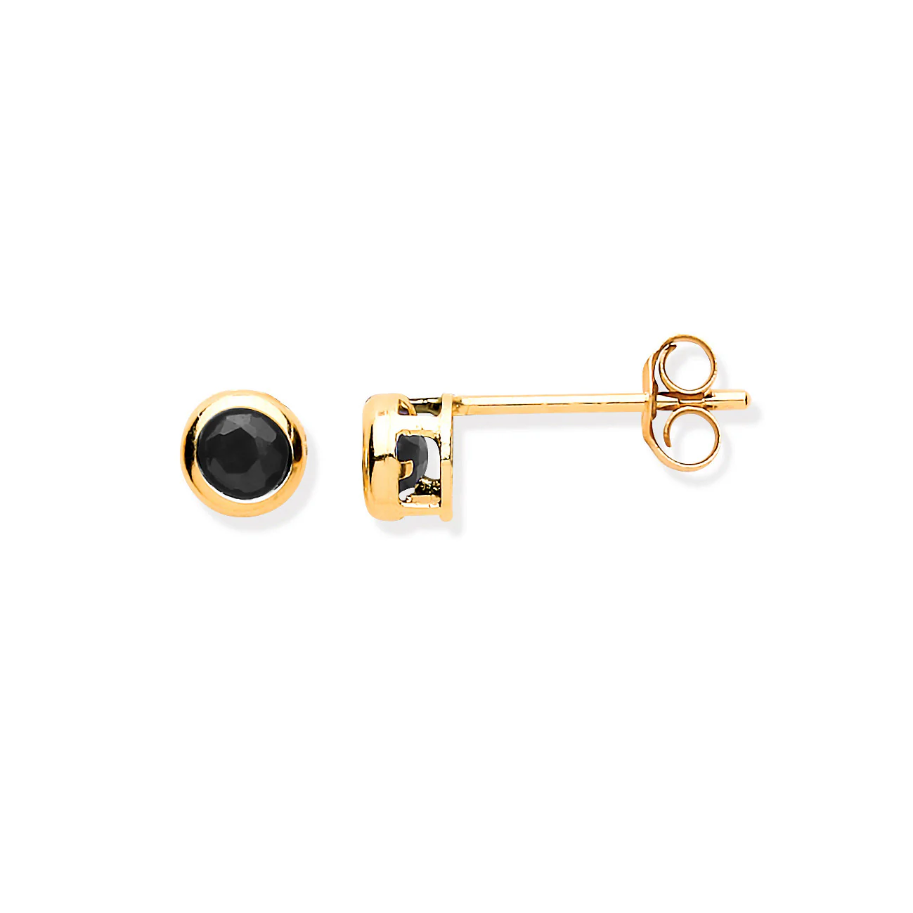 9ct Yellow Gold 3.8mm Black Sapphire Rubover Studs - 9ct Gold - Image 2