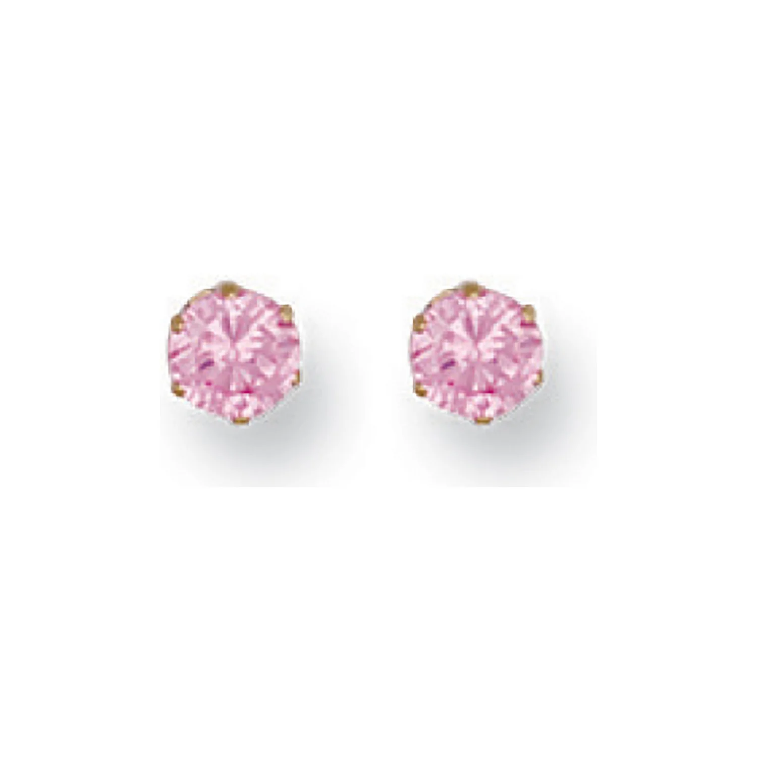 9ct Yellow Gold 4mm Claw Set Pink Cubic Zirconia Studs - 9ct Gold - Image 2
