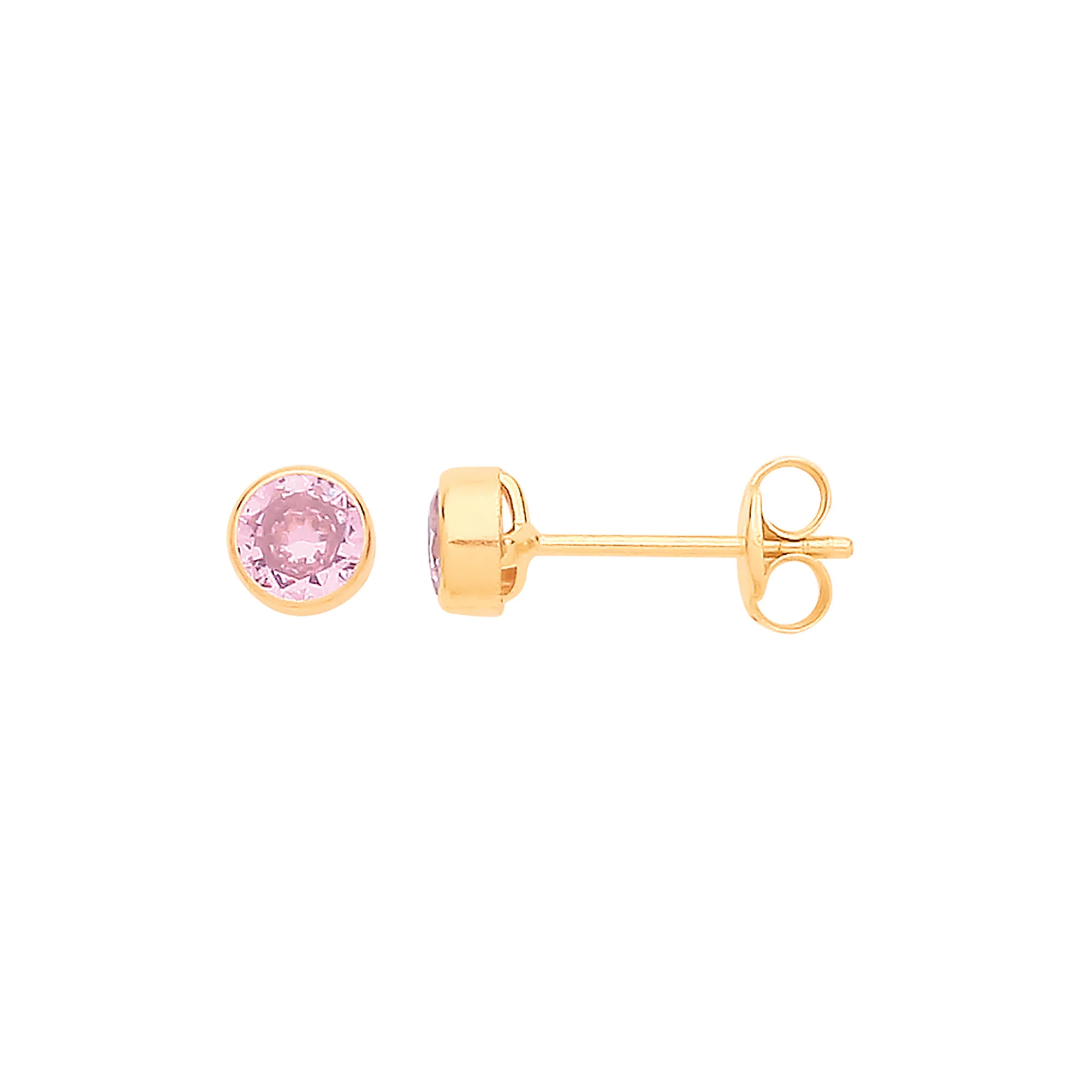 9ct Yellow Gold 4mm Rubover Set Pink Cubic Zirconia Studs - 9ct Gold - Image 2