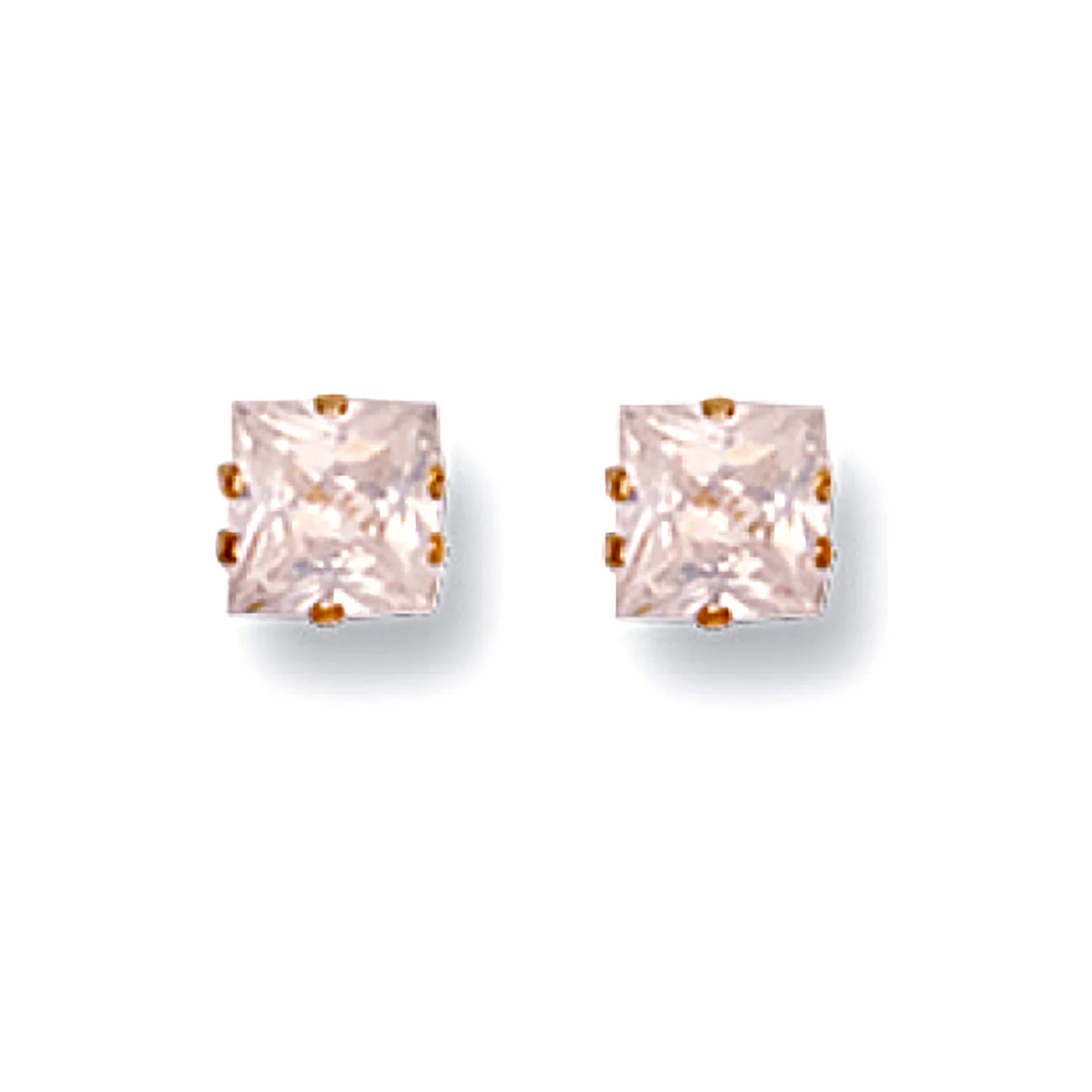 9ct Yellow Gold 5mm Claw Set Princess Cut Cubic Zirconia Studs - 9ct Gold - Image 2