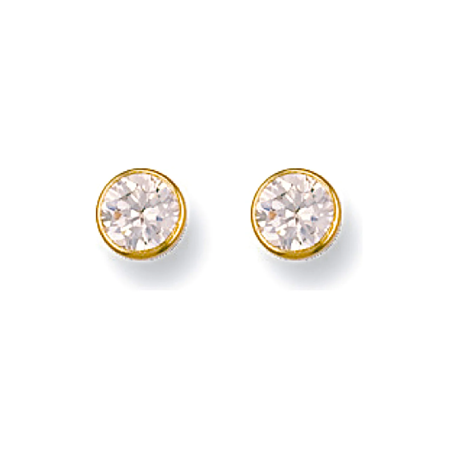 9ct Yellow Gold 5mm Rubover Set Cubic Zirconia Studs - 9ct Gold