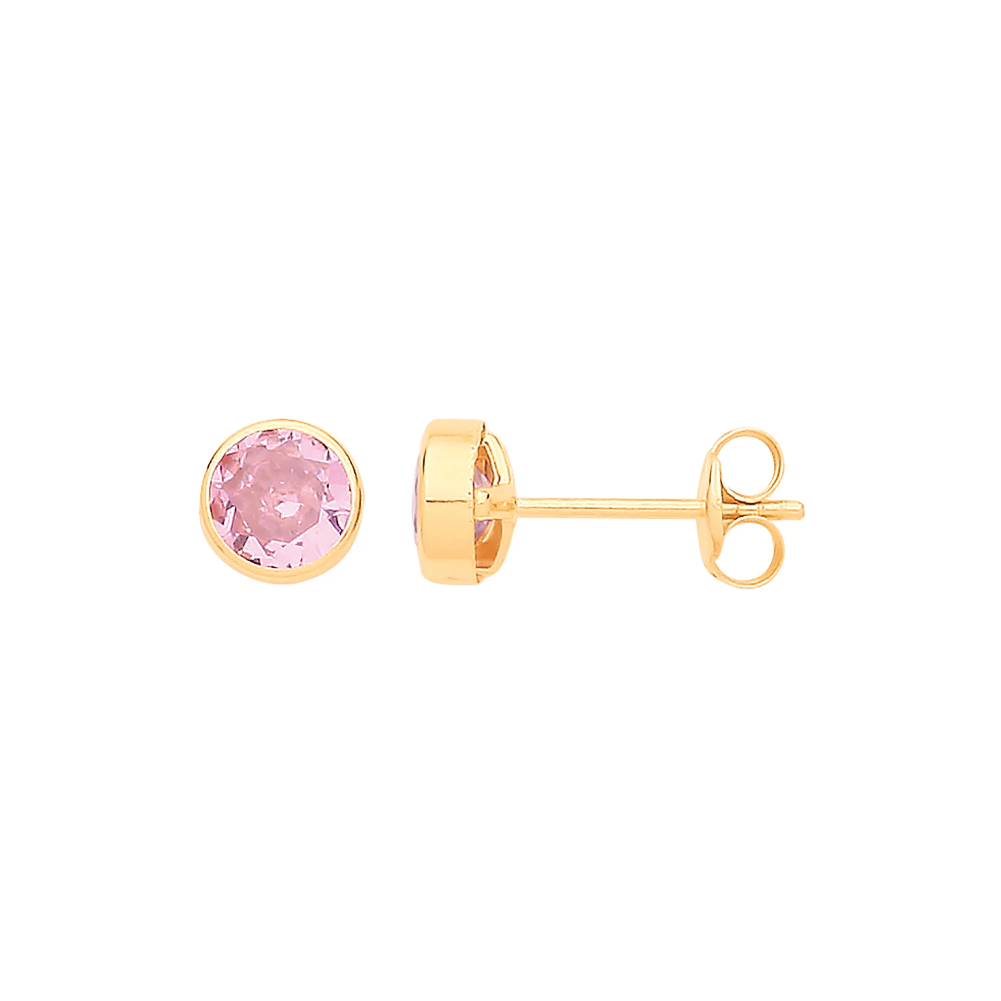 9ct Yellow Gold 5mm Rubover Set Pink Cubic Zirconia Studs - 9ct Gold - Image 2
