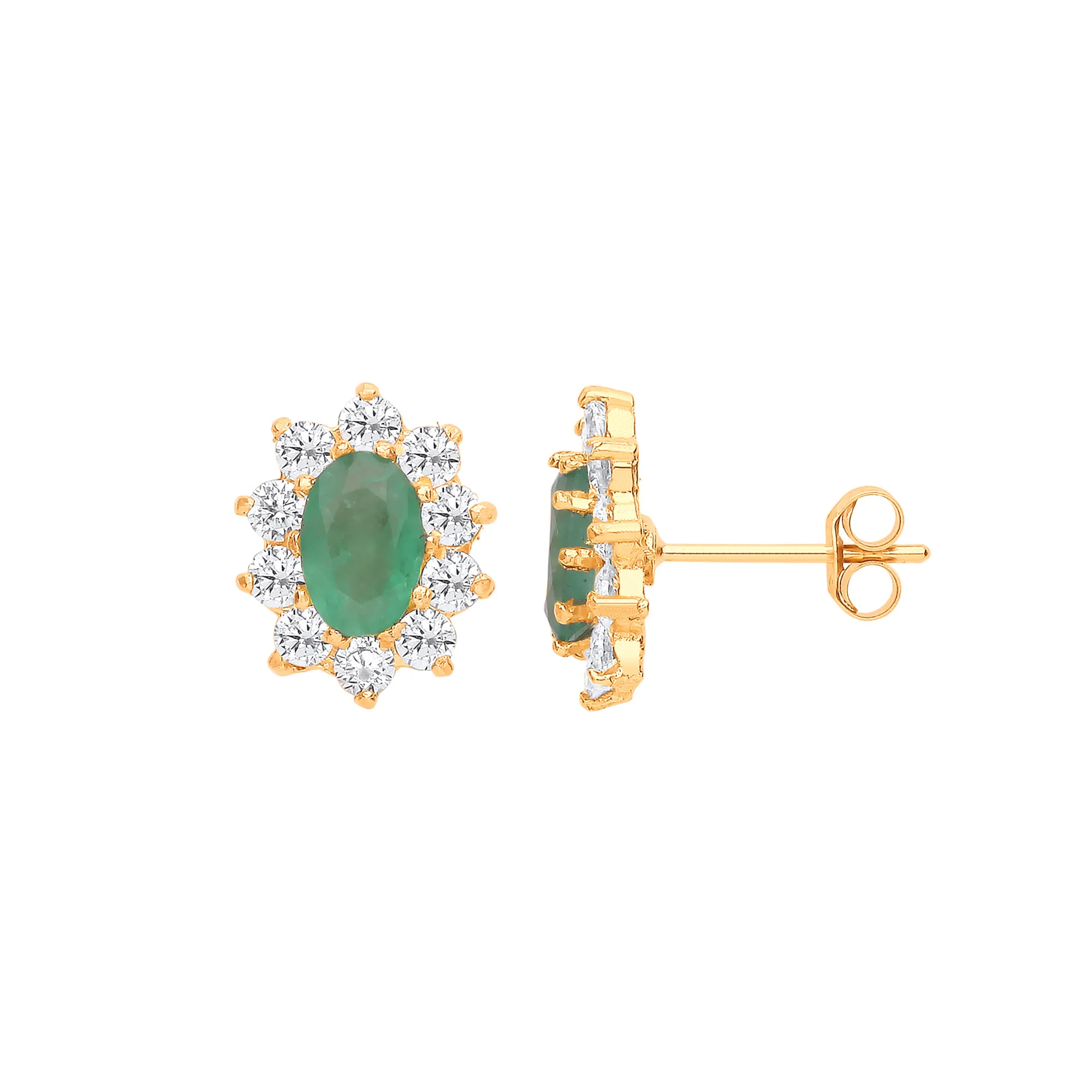 9ct Yellow Gold Emerald & Cubic Zirconias Cluster Studs - 9ct Gold - Image 2