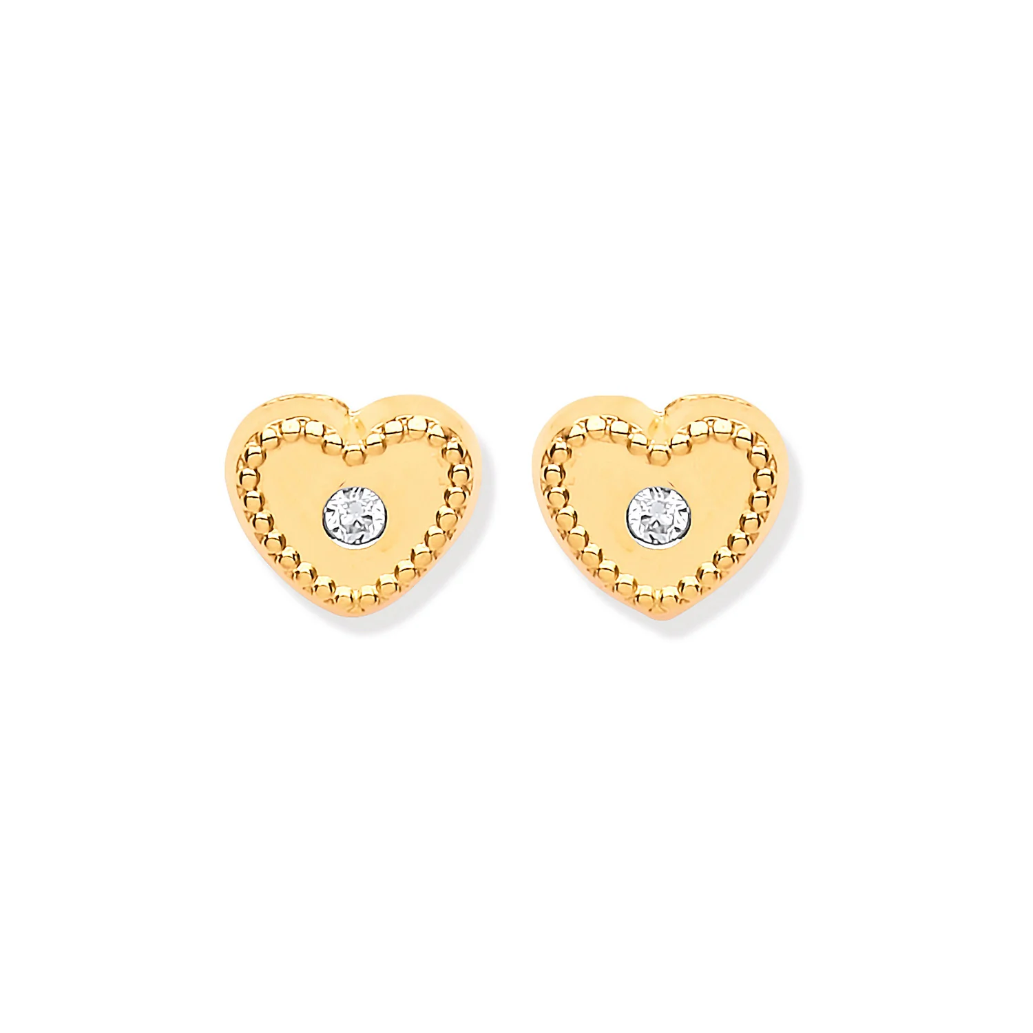 9ct Yellow Gold Heart Ribbed Edge with Cubic Zirconia Studs - 9ct Gold - Image 2