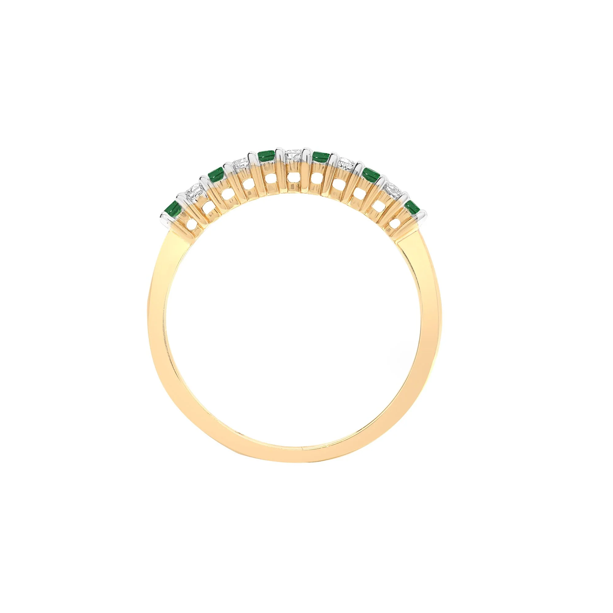 9ct Yellow Gold Natural Diamond 10pts & Emerald 15pts Half Eternity Ring - Image 2