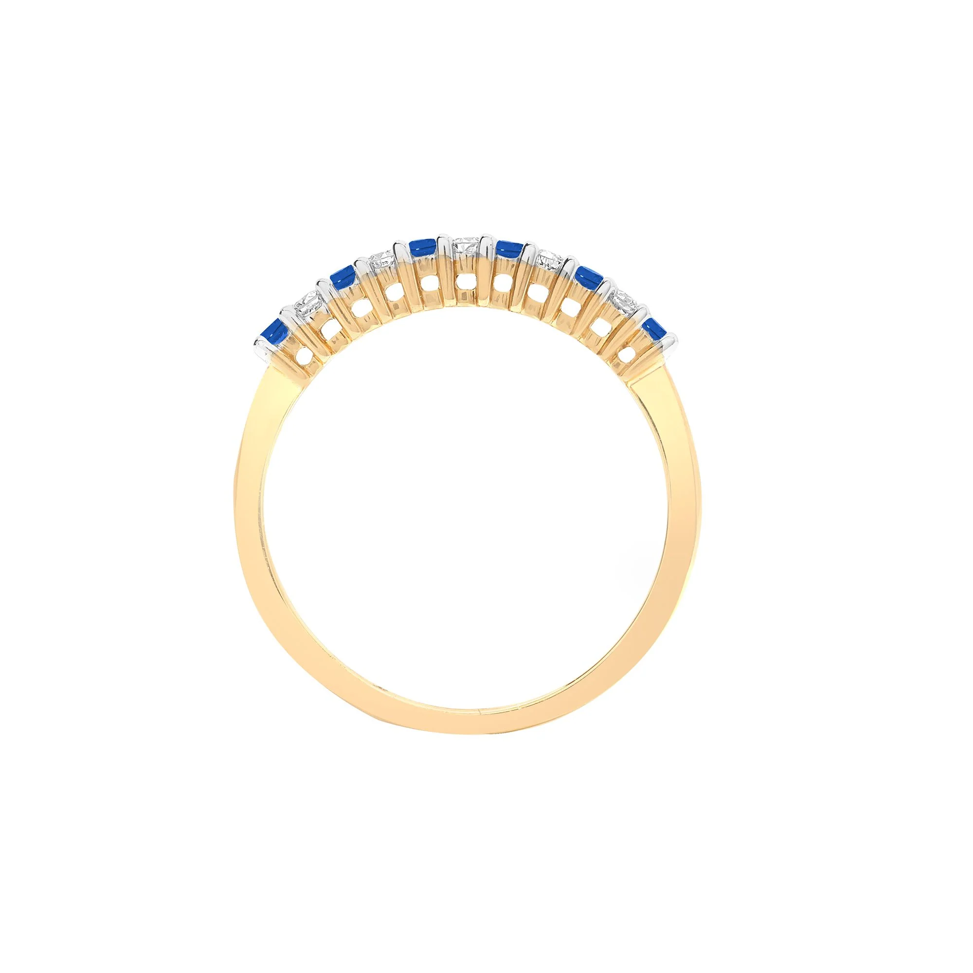 9ct Yellow Gold Natural Diamond 10pts & Sapphire 15pts Half Eternity Ring - Image 2