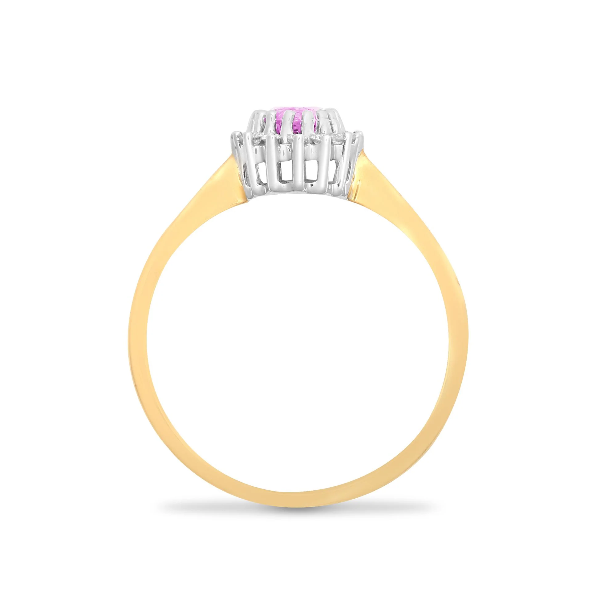 9ct Yellow Gold Natural Diamond 12pts & Pink Sapphire 68pts Ring - Image 2