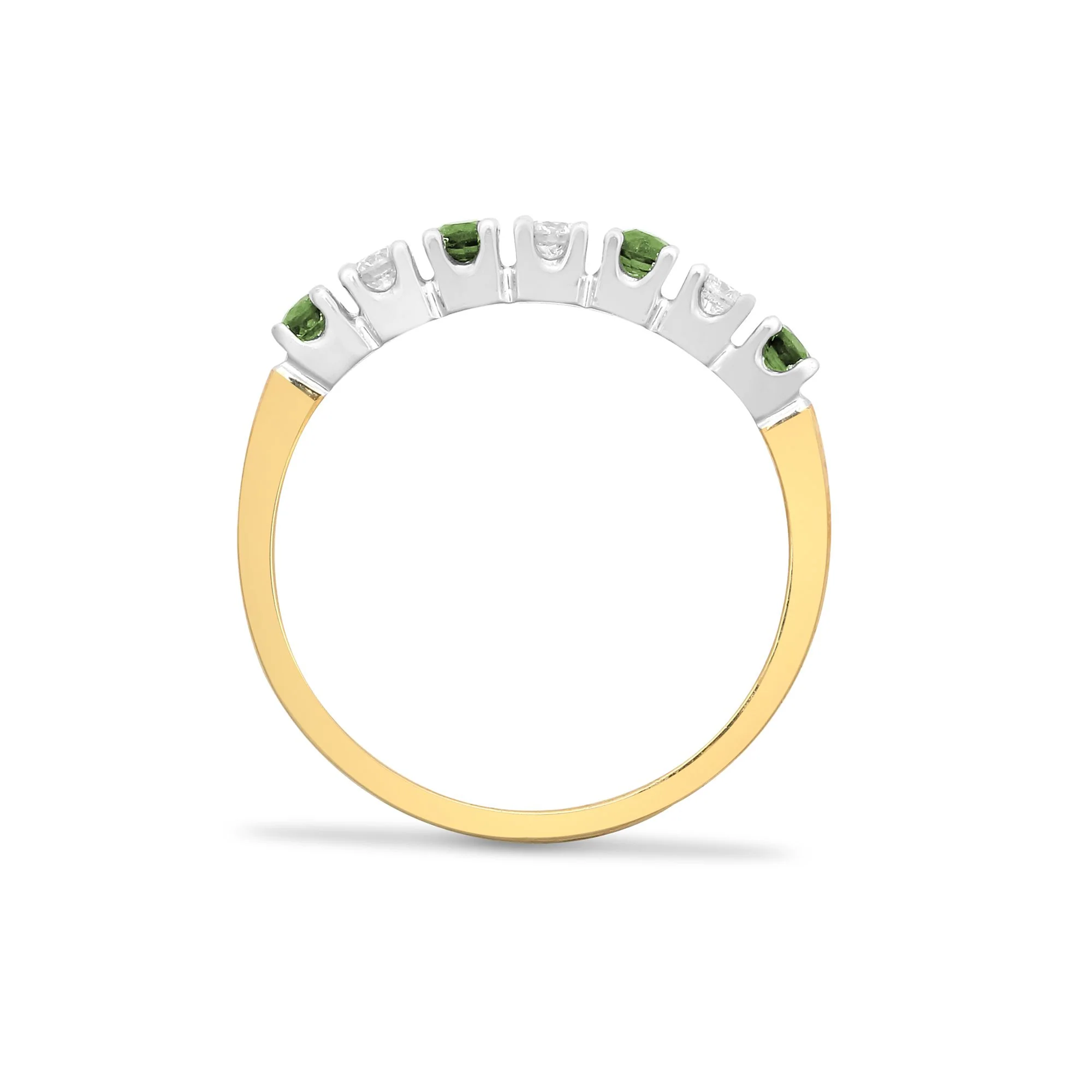 9ct Yellow Gold Natural Diamond 15pts & Emerald 20pts Half ET Ring - Image 2