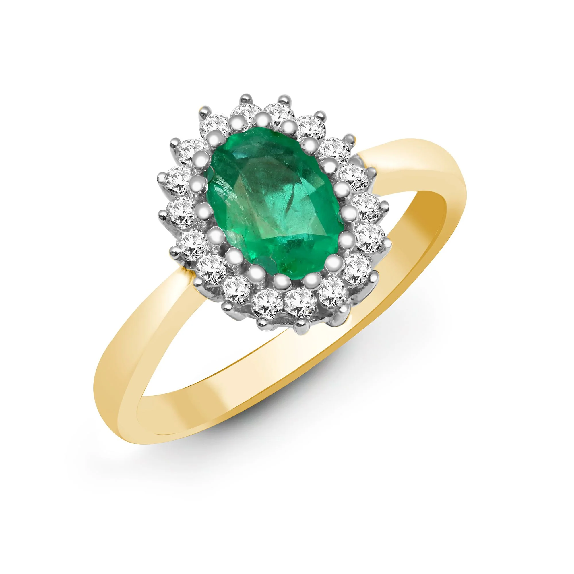 9ct Yellow Gold Natural Diamond 23pts & Emerald 78pts Ring