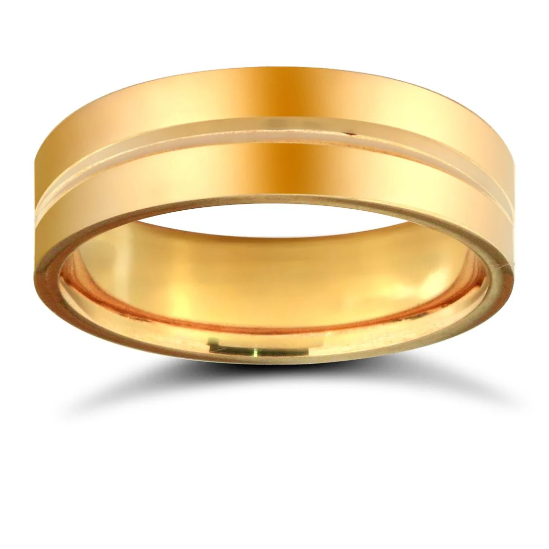 9ct Yellow Gold Premium Weight Flat Court Profile Centre Groove Wedding Ring