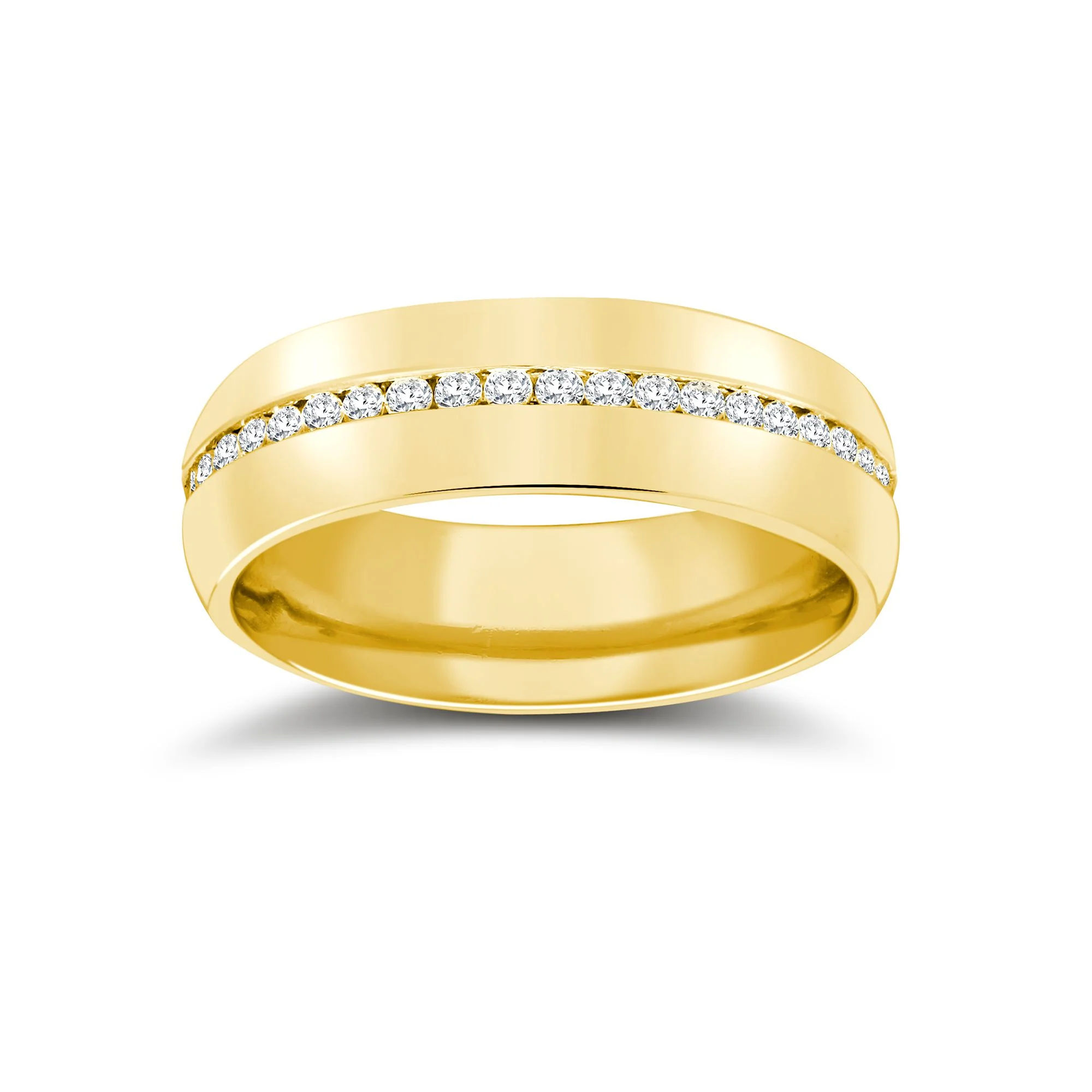9ct Yellow Gold RBC Court Natural Diamond Wedding Band Fully Set - 6mm - 70pts