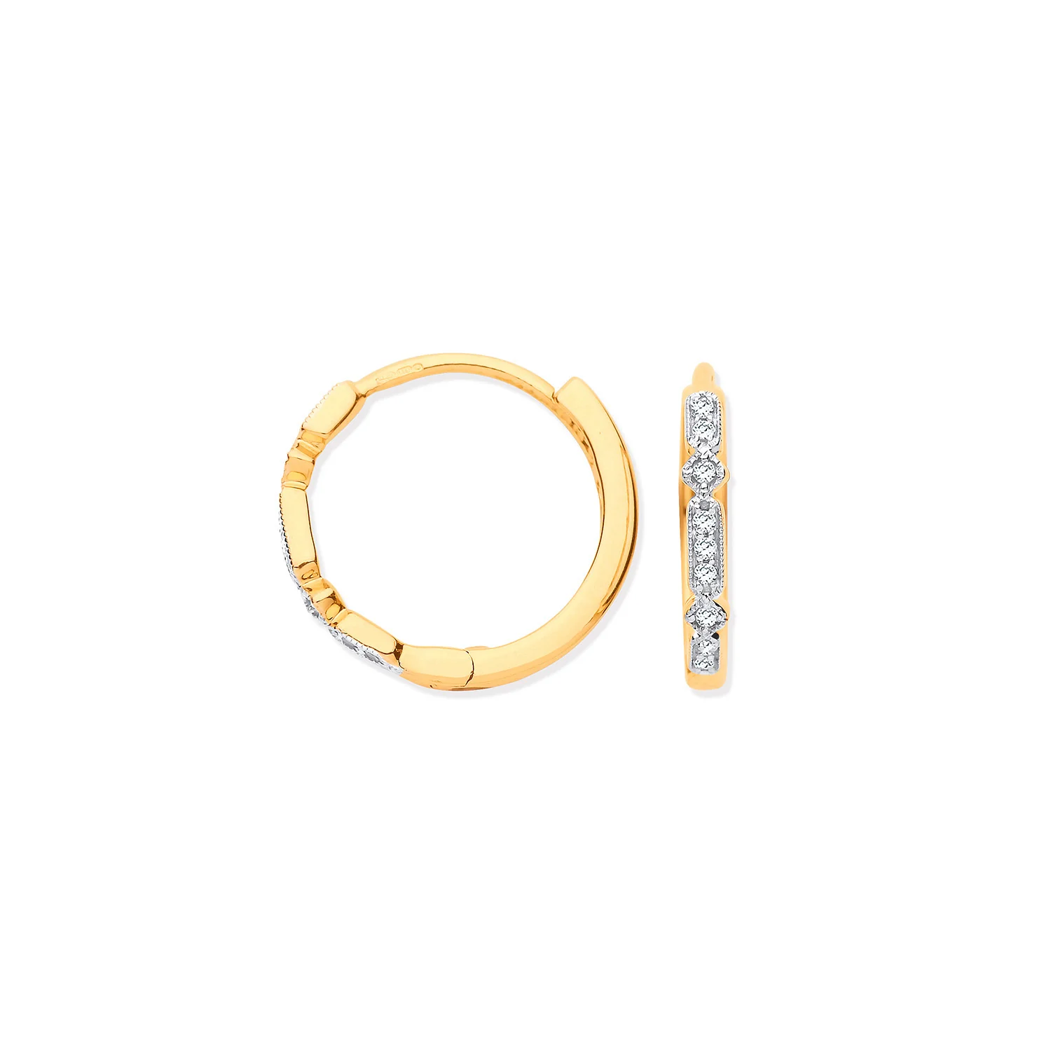 9ct Yellow Gold Round 0.08ctw Diamond Hoops - 9ct Gold