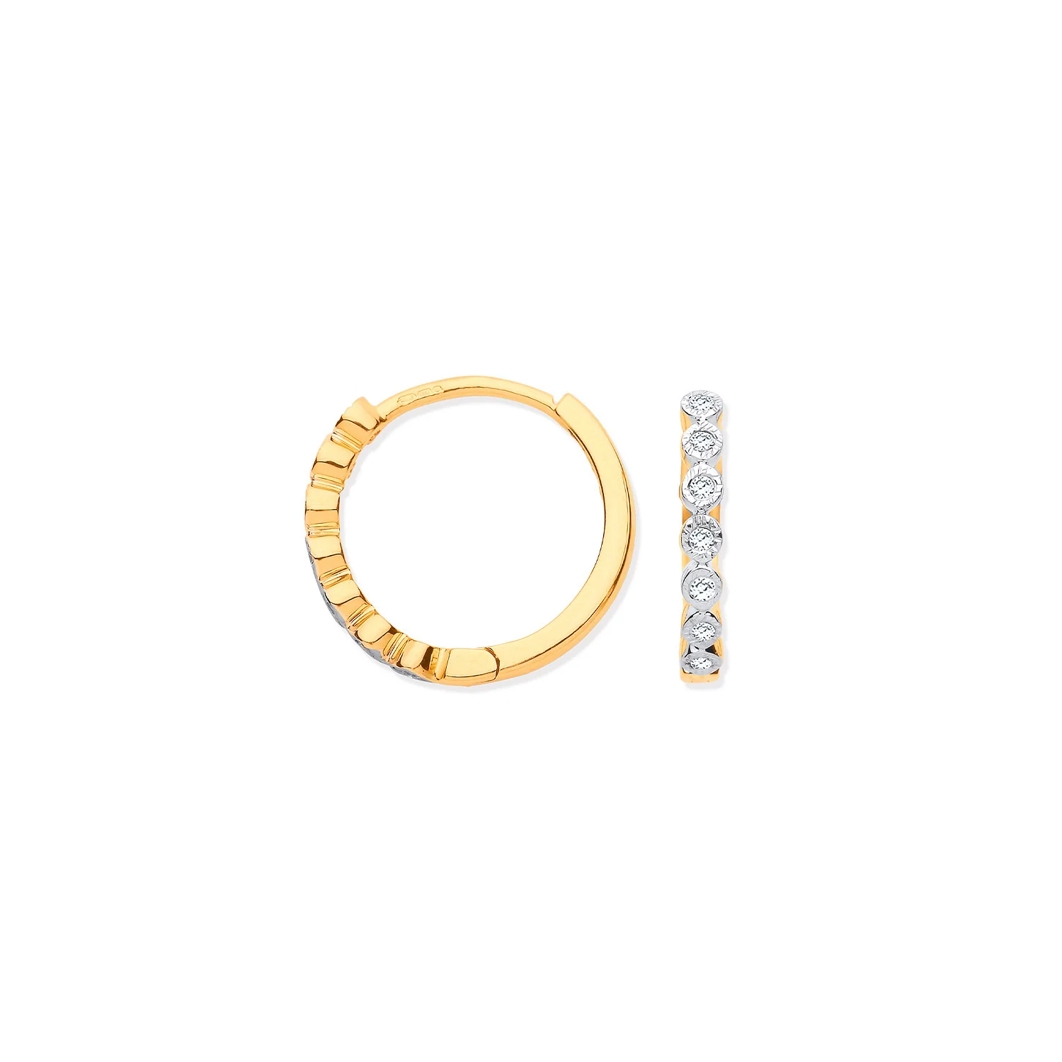 9ct Yellow Gold Round 0.10ctw Diamond Hoops - 9ct Gold - Image 2