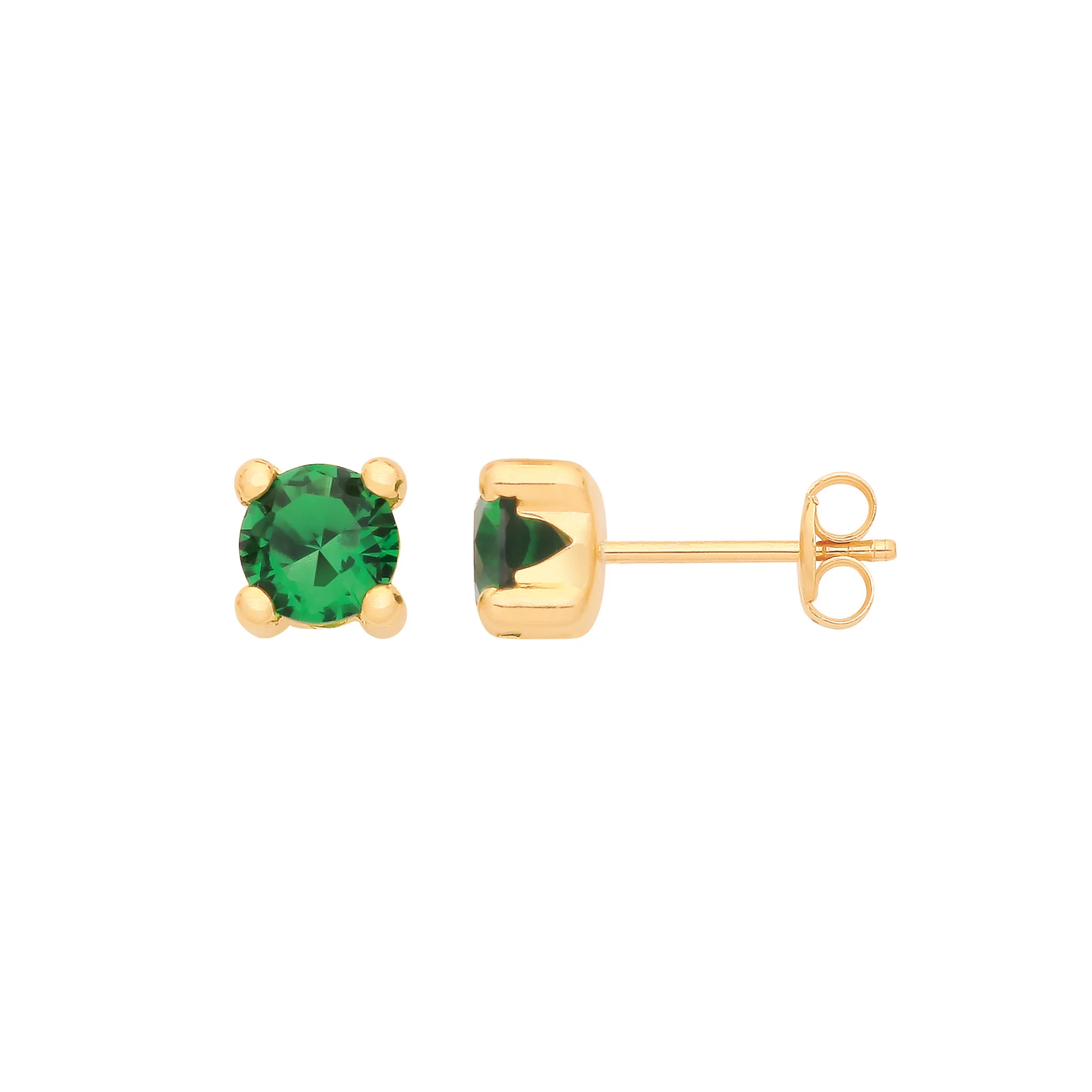 9ct Yellow Gold Round 5mm GREEN Cubic Zirconia Stud - 9ct Gold - Image 2