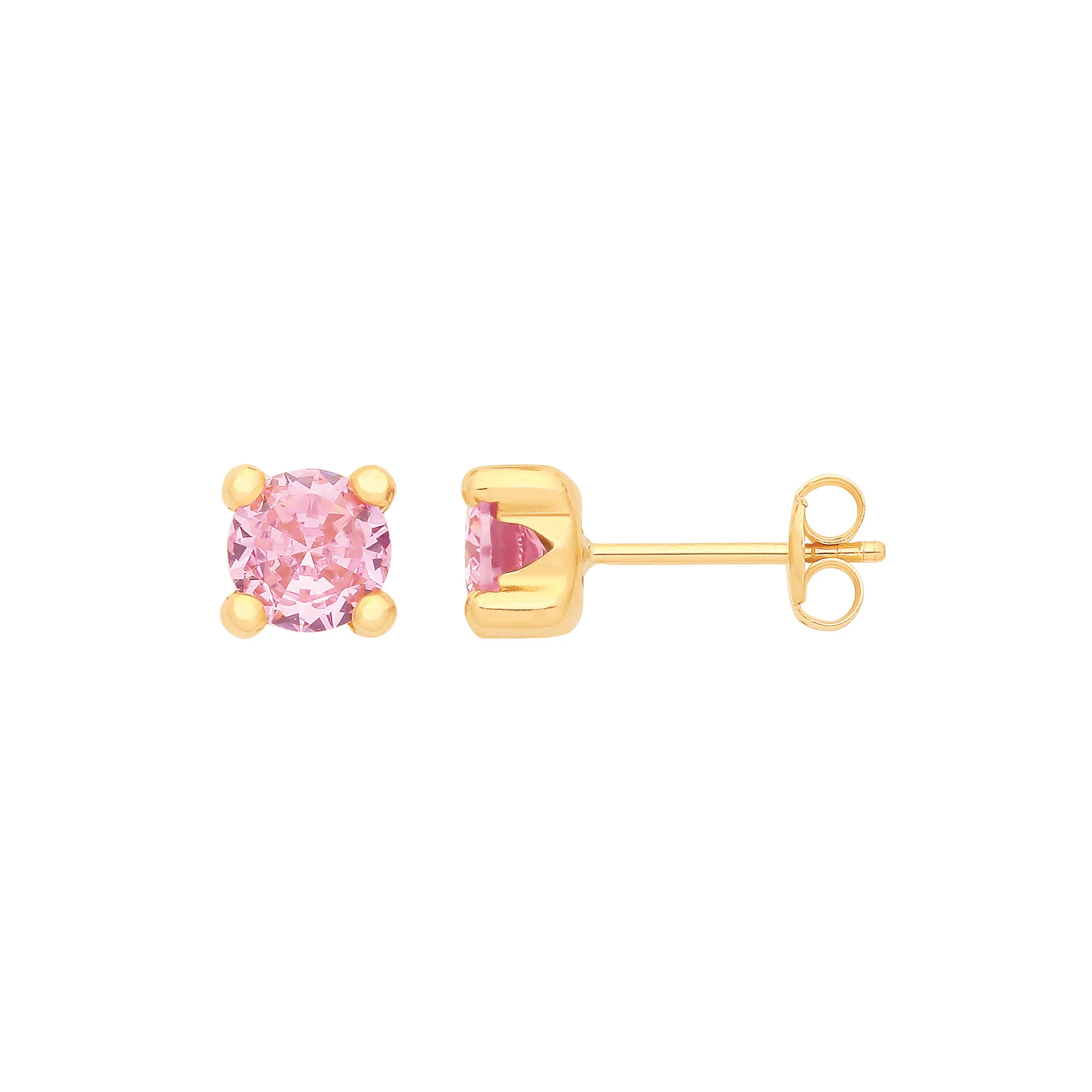 9ct Yellow Gold Round 5mm PINK Cubic Zirconia Stud - 9ct Gold - Image 2