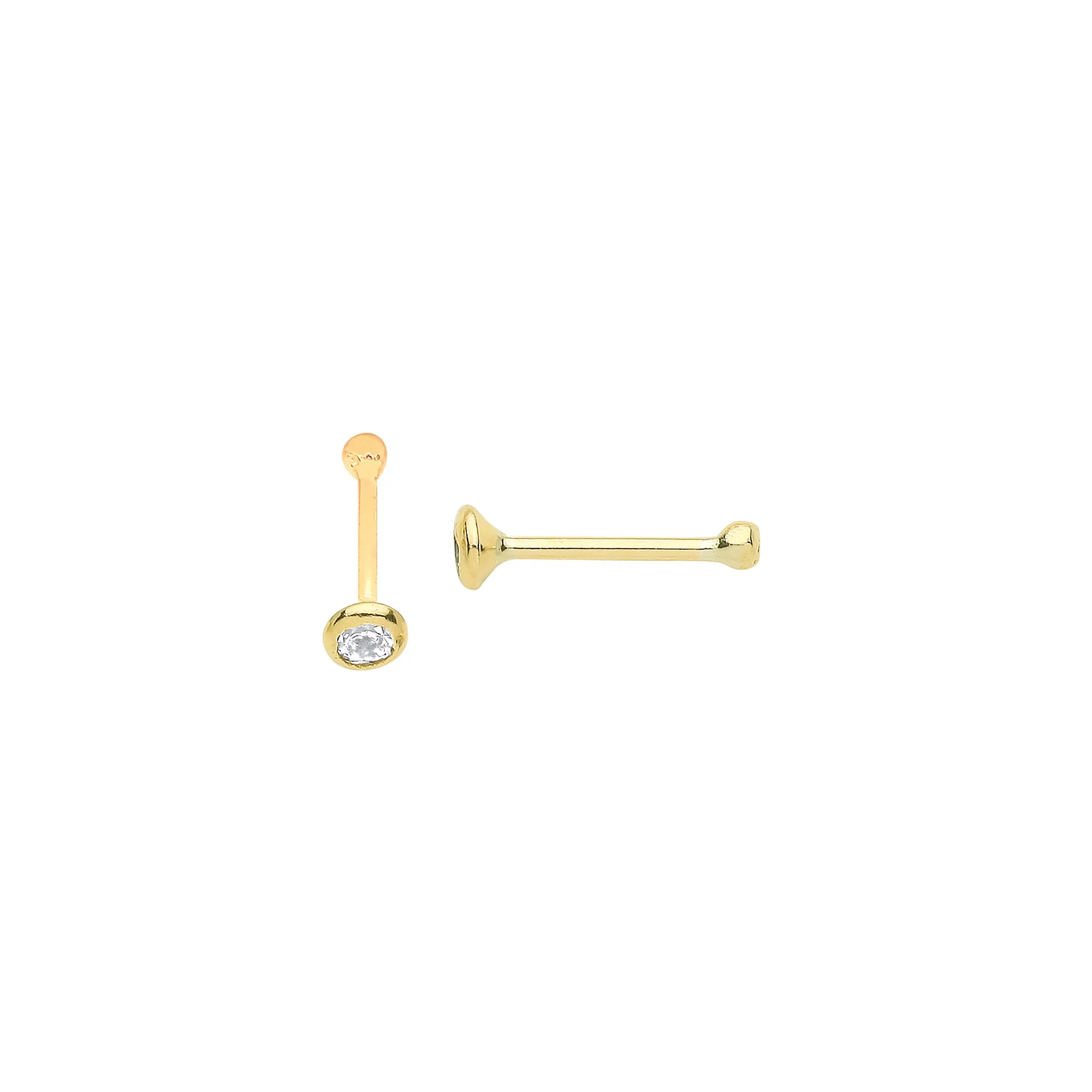 9ct Yellow Gold Round Cubic Zirconia Nose Pin Stud - 9ct Gold - Image 2