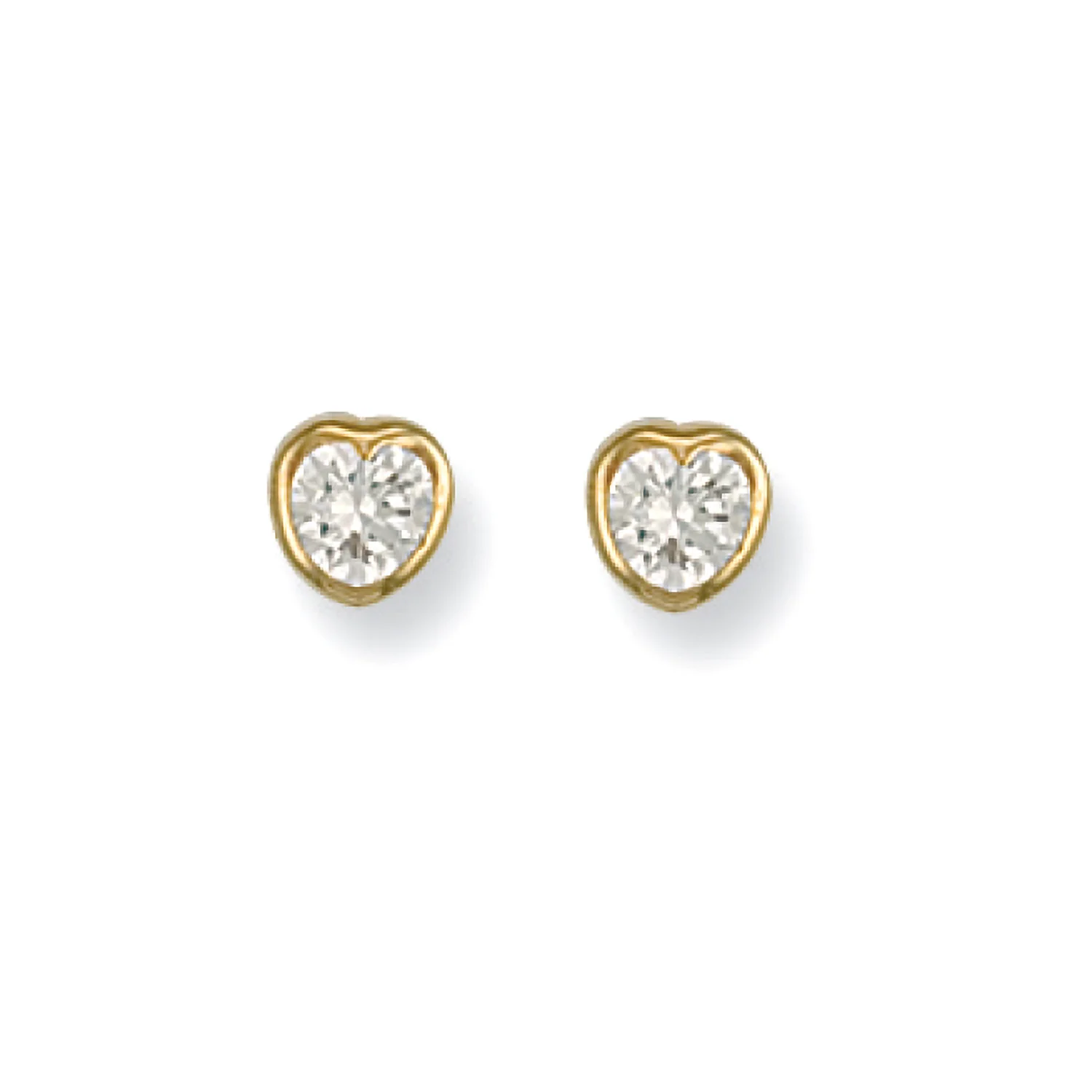 9ct Yellow Gold Rubover Set Heart Shaped Cubic Zirconia Studs - 9ct Gold - Image 2