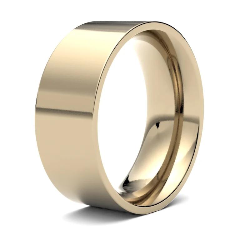 9ct Yellow Gold Standard Weight Flat Court Profile Mirror Finish Wedding Ring