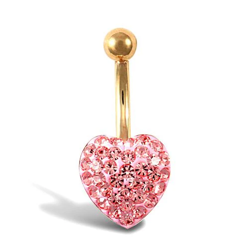 9ct Yellow Pink Crystal Heart Belly Bar