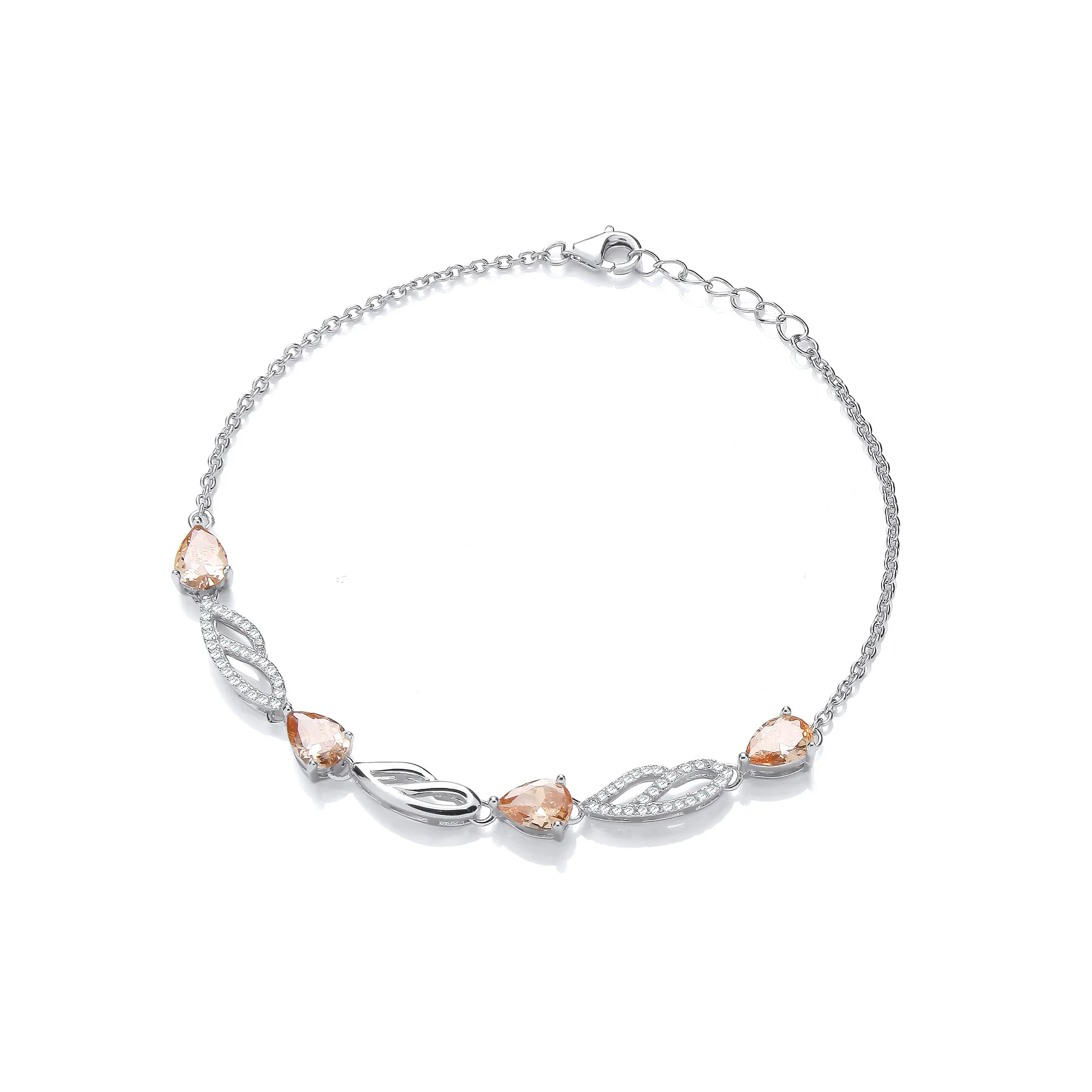 Champagne & Clear Cubic Zirconias Ladies Silver Bracelet - Silver - Image 2