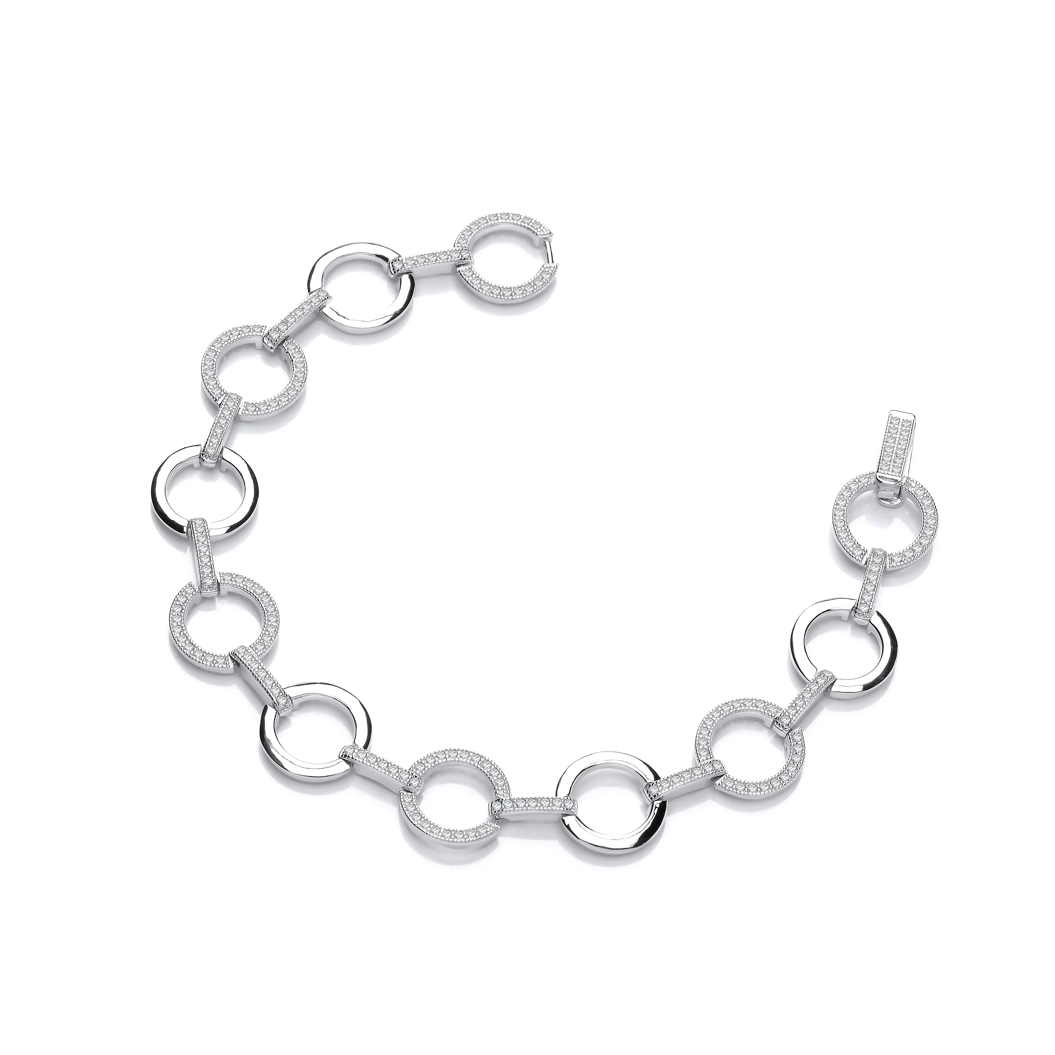 Circles Plain & Cubic Zirconia's Silver Ladies Bracelet - Silver - Image 2