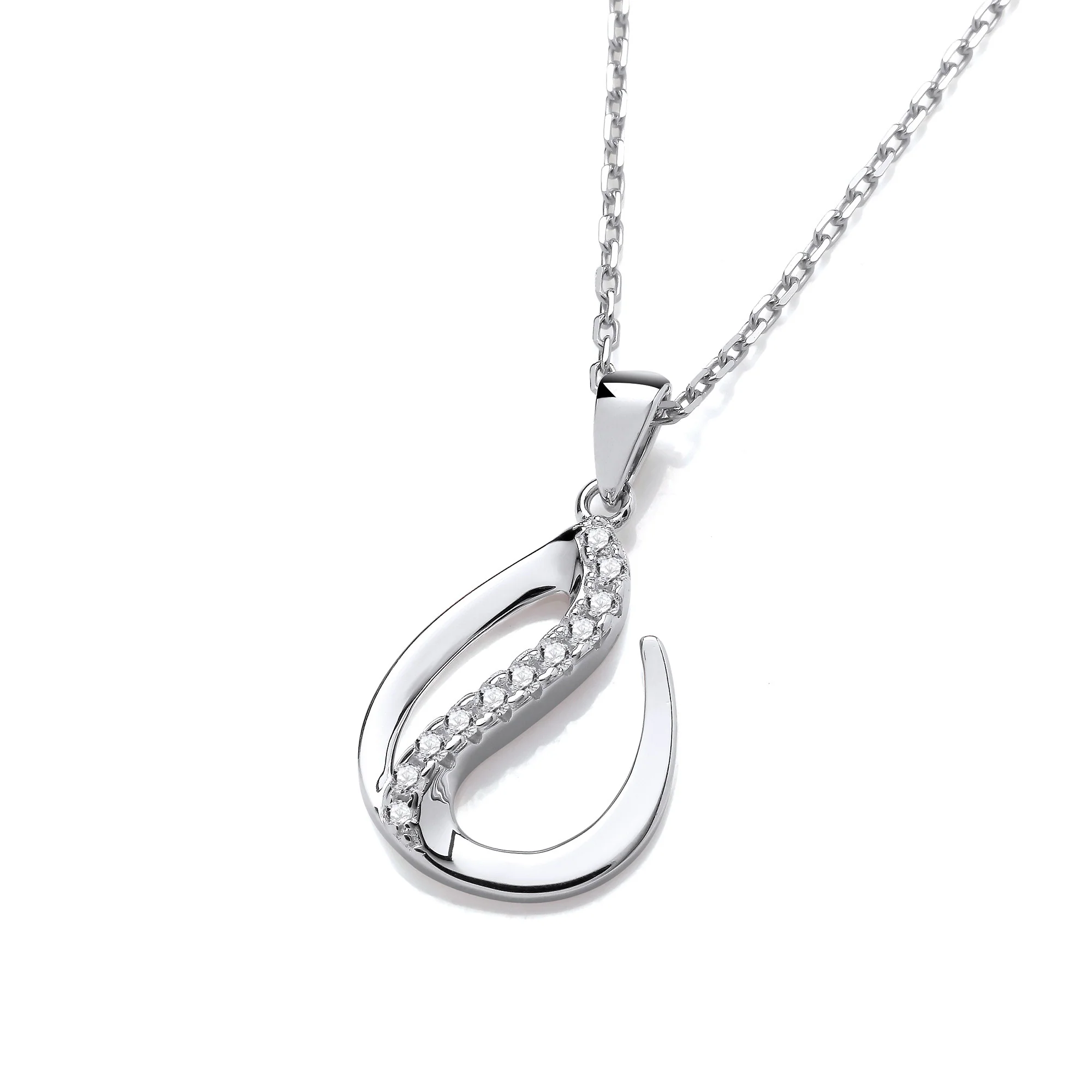 Flat Teardrop Silver Pendant with Chain - Silver - Image 2
