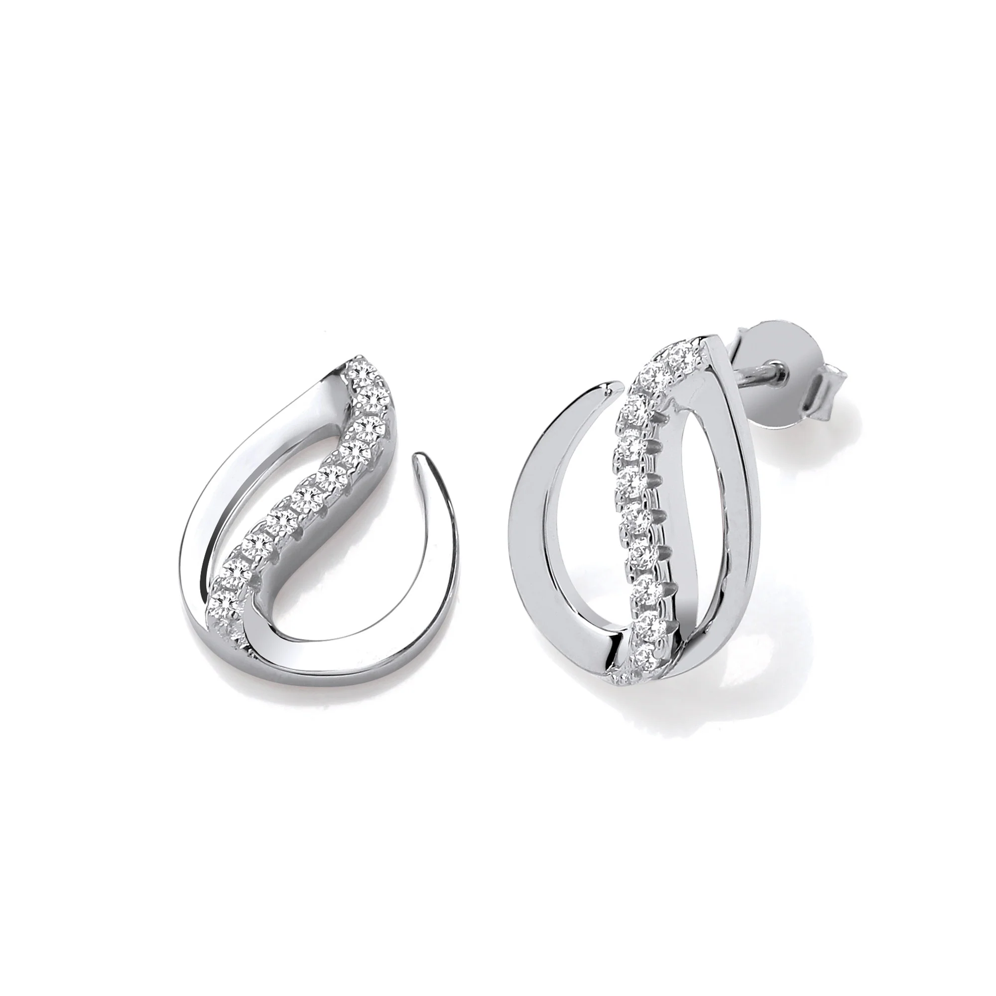 Flat Teardrop Silver Stud Earrings - Silver