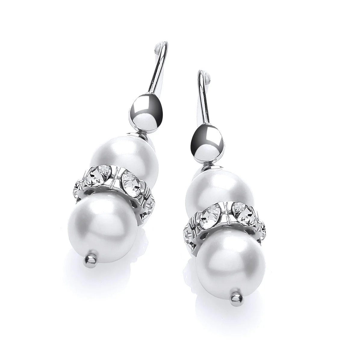 Glass Pearl with Crystals Earrings - Silver - Image 2