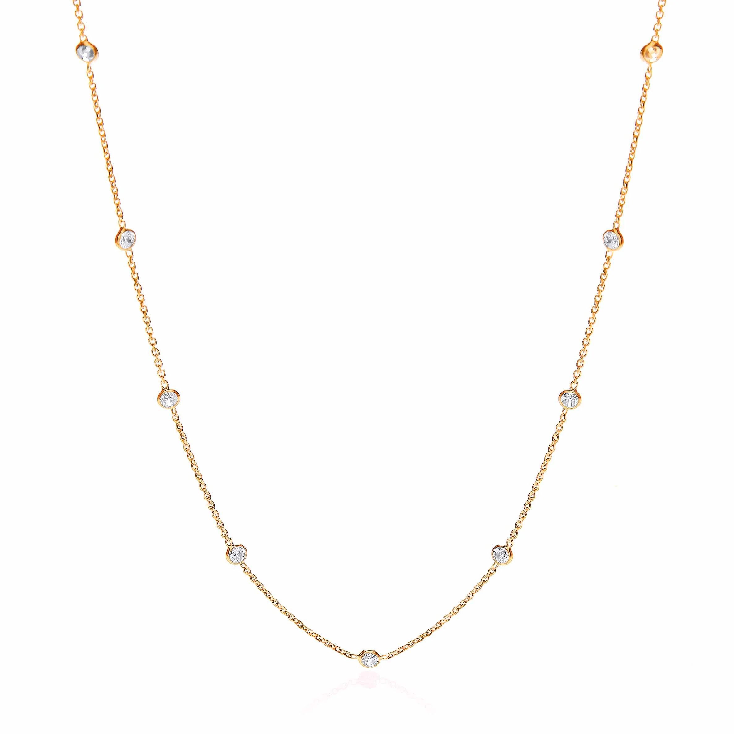Gold Coated Rubover 11 Cubic Zirconia's Necklace 18" - Silver - Image 2