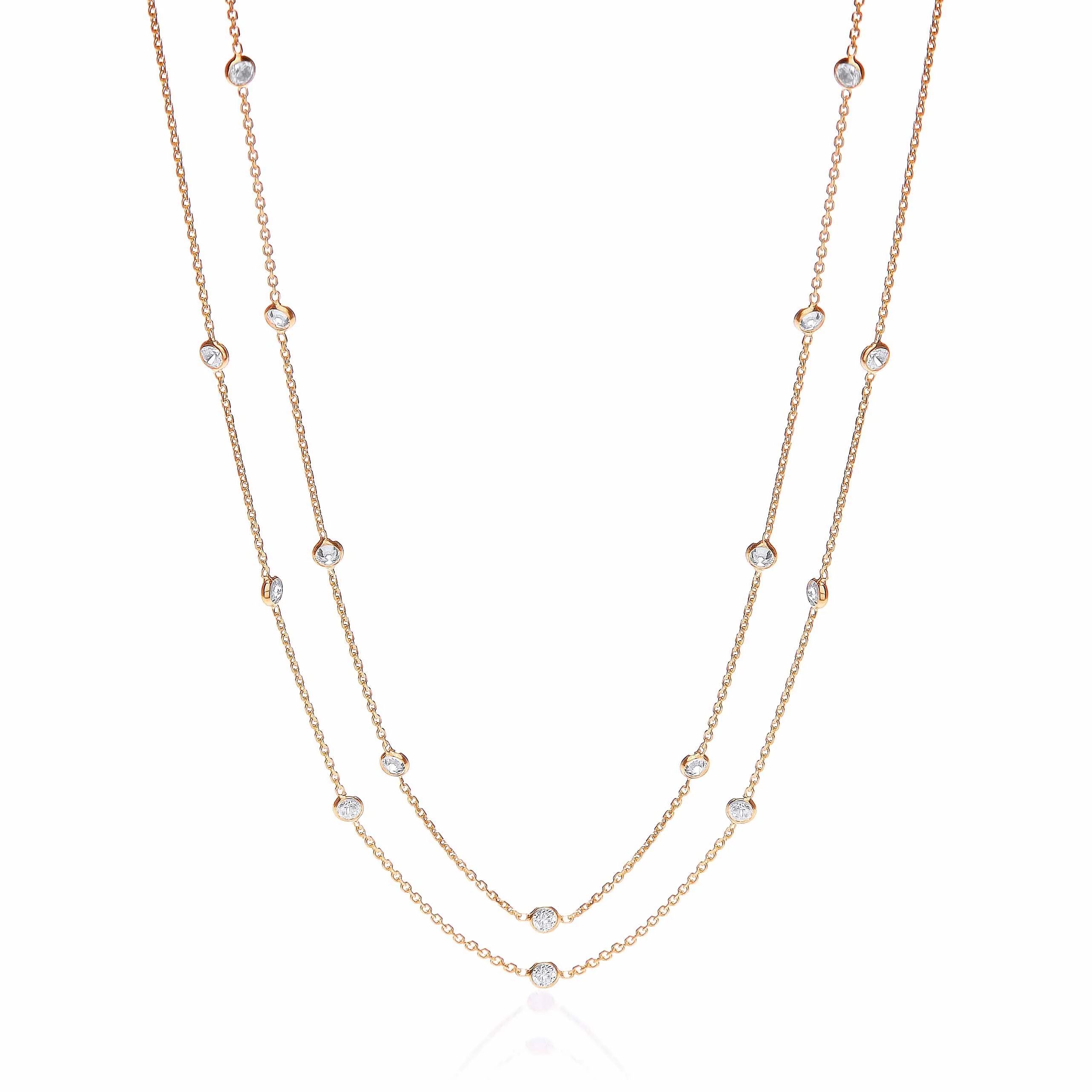 Gold Coated Rubover 23 Cubic Zirconia's Necklace 38" - Silver - Image 2