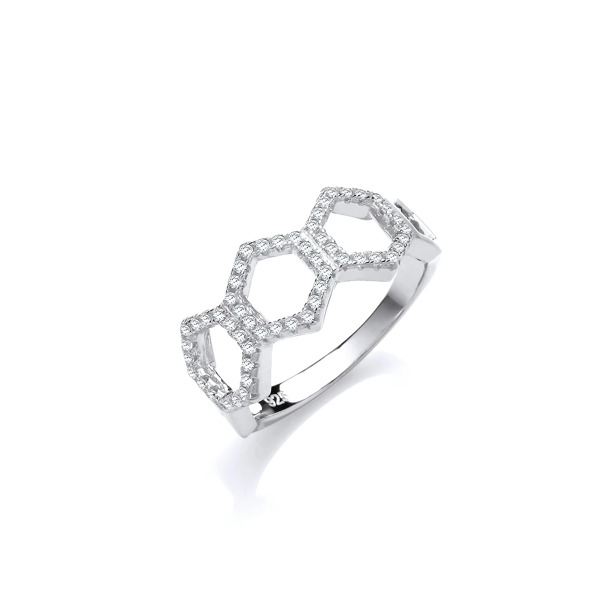 Honeycomb Style Micro Pave Cubic Zirconia Silver Ring - Silver - Image 2