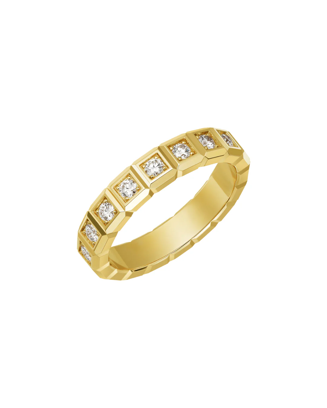 Ice Cube Half-Set Diamond Ring 18ct Yellow Gold