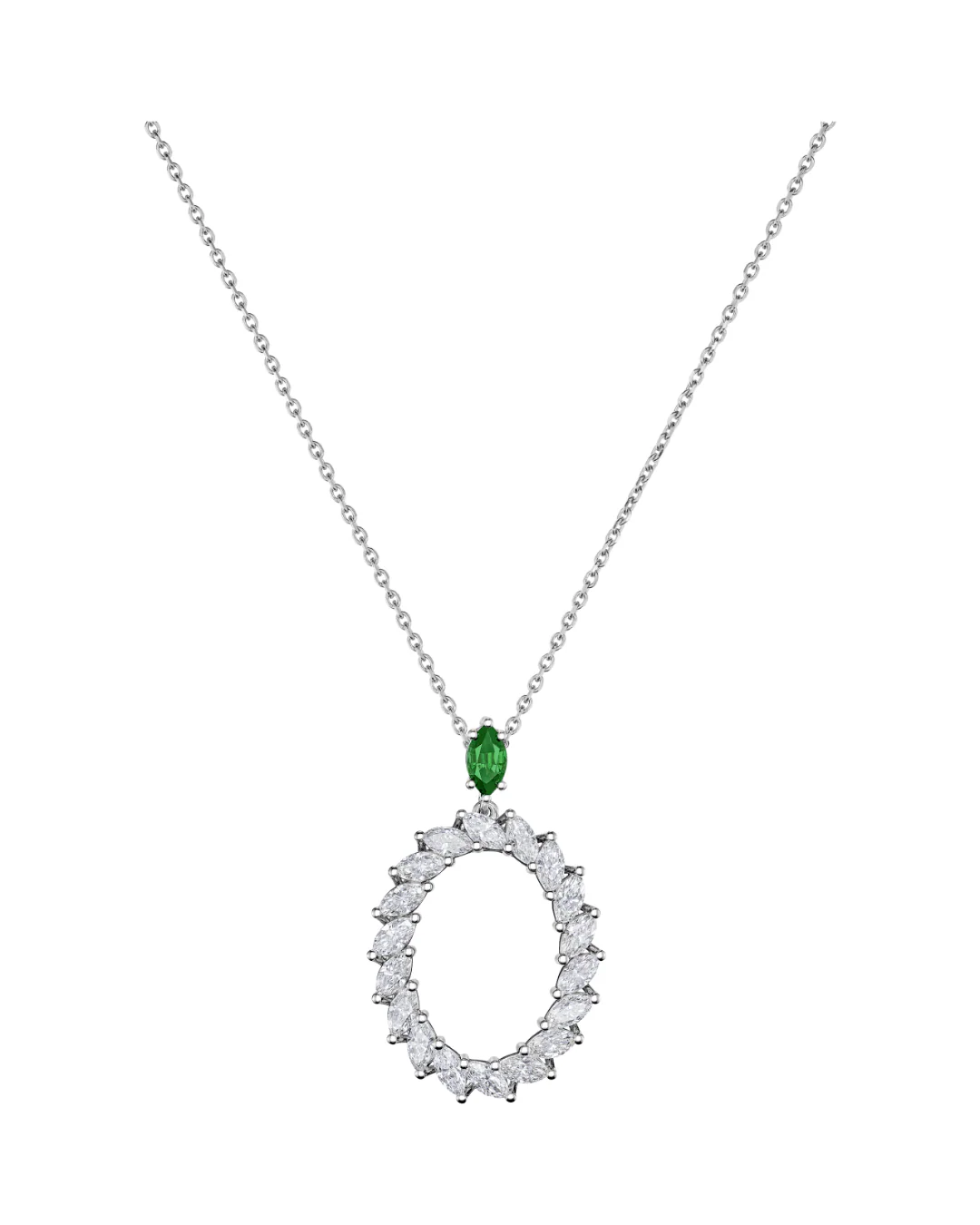 L'Heure du Diamant Marquise Diamonds and Emerald Pendant 18ct White Gold