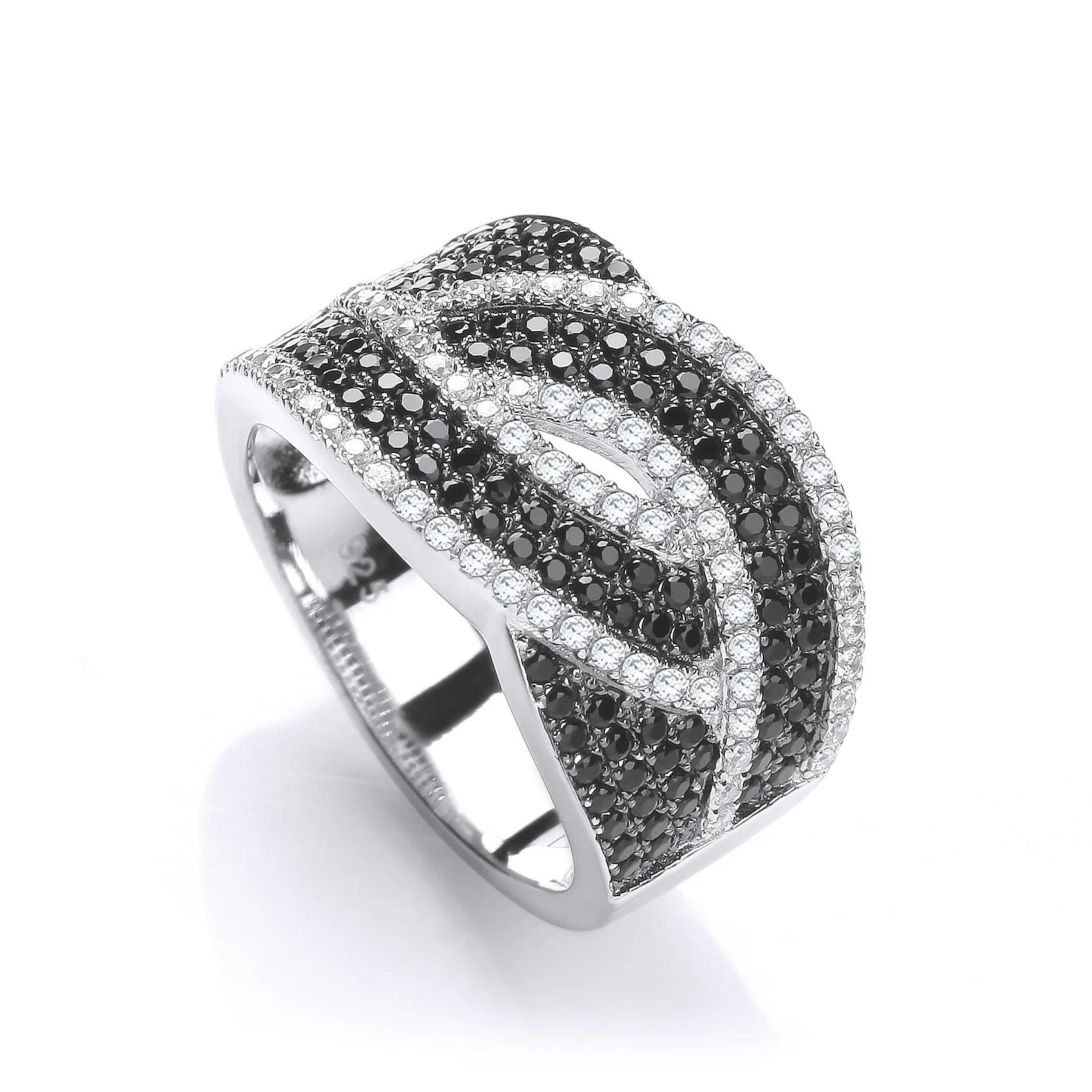 Micro Pave' Black & Clear Cubic Zirconia Ring - Silver - Image 2