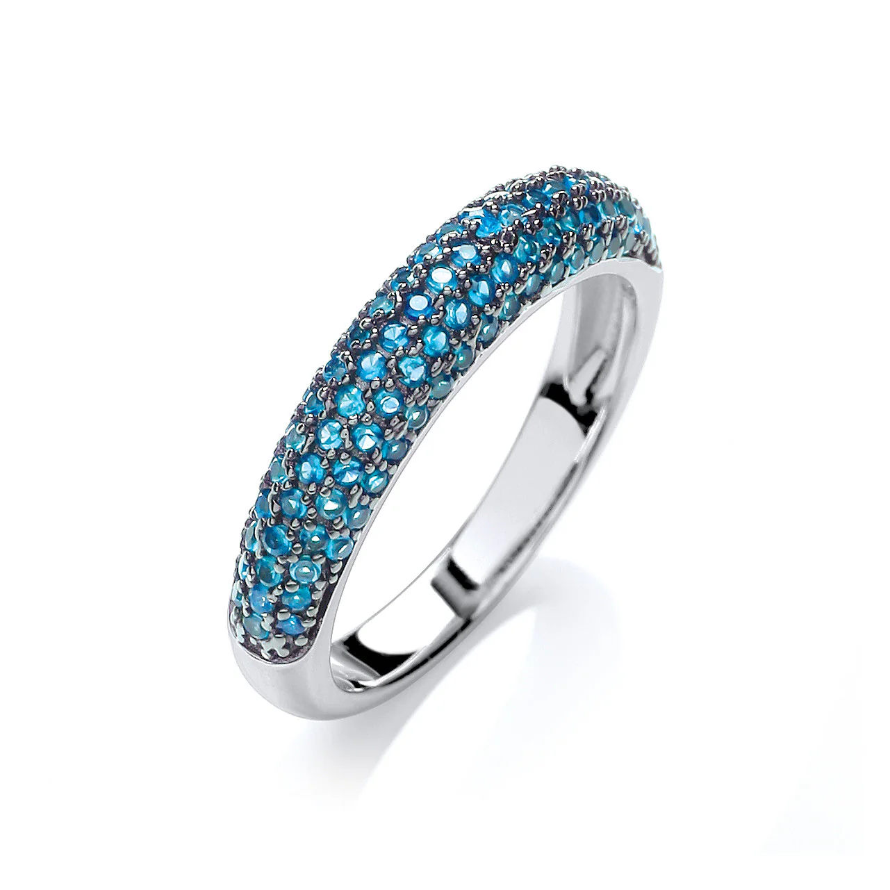 Micro Pave' Dome Ring Light Blue Cubic Zirconia - Silver - Image 3