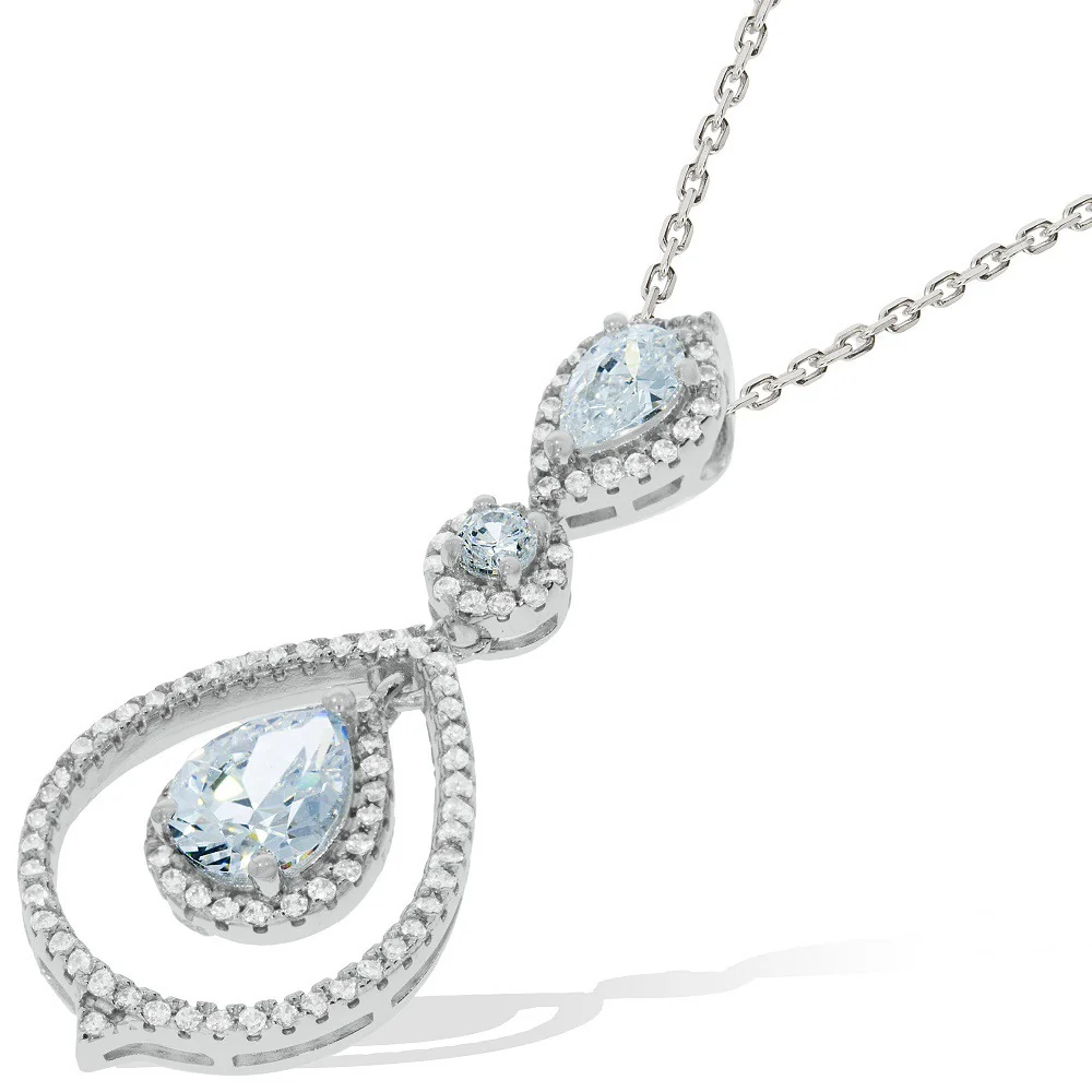 Micro Pave Fancy Clear Cubic Zirconia Pendant with 18" Chain - Silver - Image 3