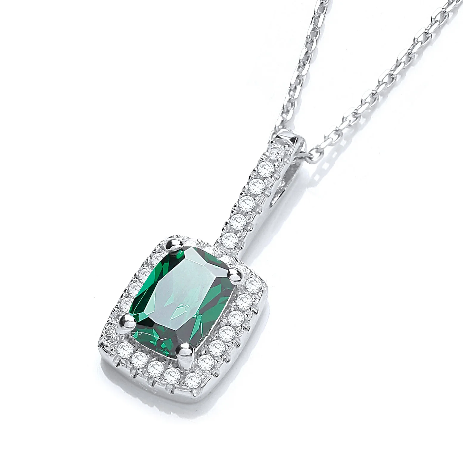 Micro Pave' Fancy Pendant Green Small Cubic Zirconia with 18" Chain - Silver - Image 2